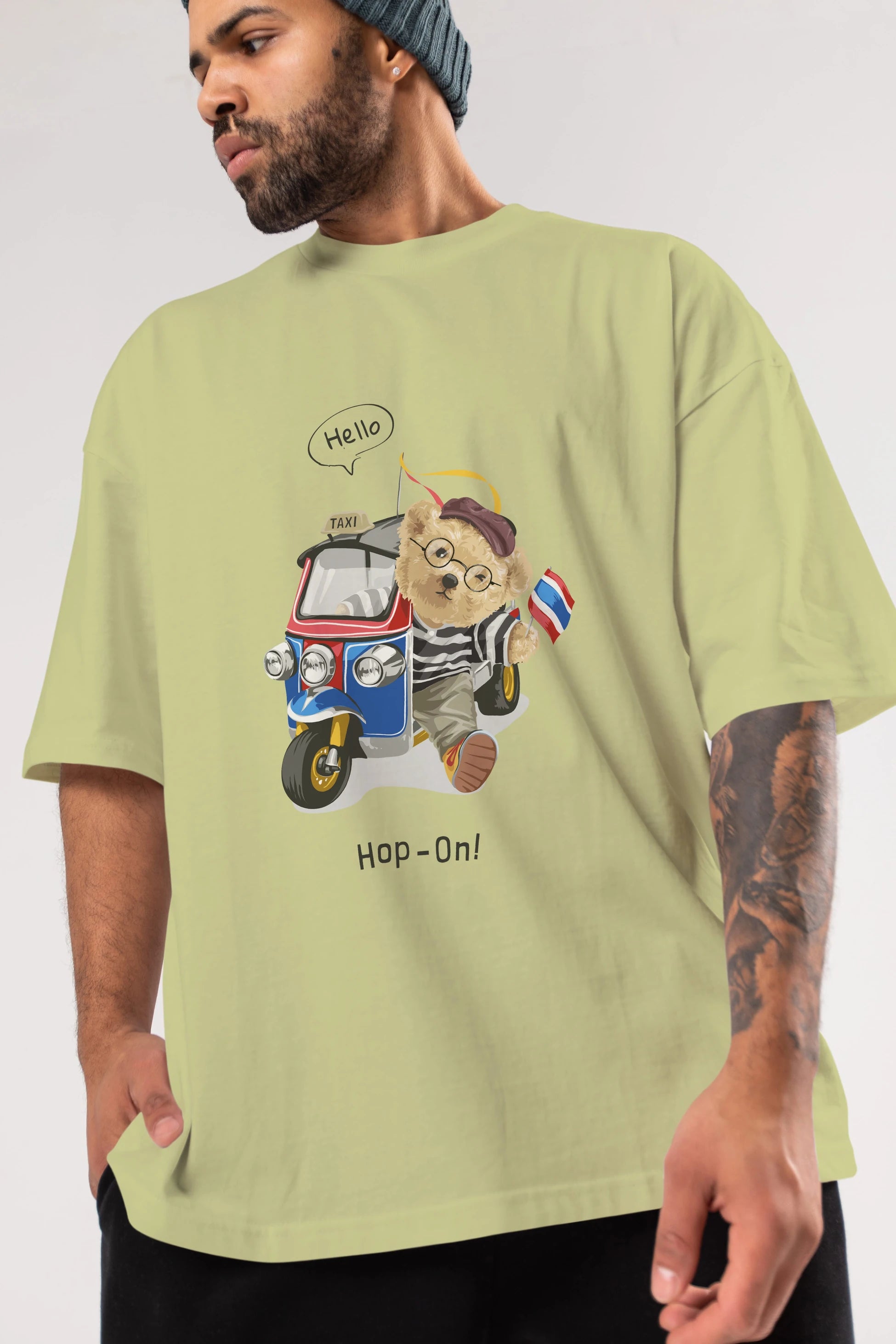 Teddy Bear Hop-On Ön Baskılı Oversize t-shirt Erkek Kadın Unisex %100 Pamuk