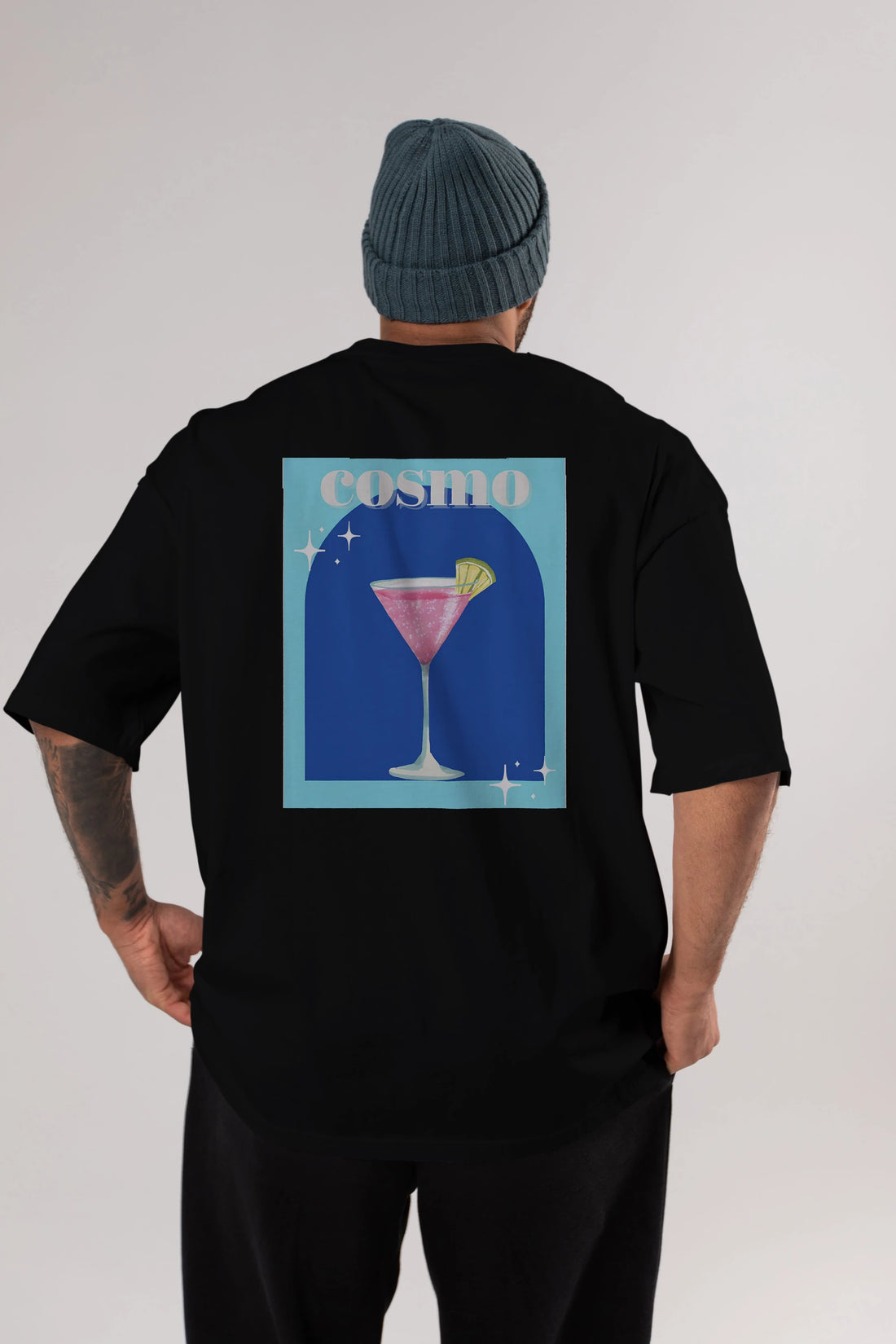 Cosmopolitan 2 Arka Baskılı Oversize t-shirt Erkek Kadın Unisex %100 Pamuk Bisiklet Yaka tişort