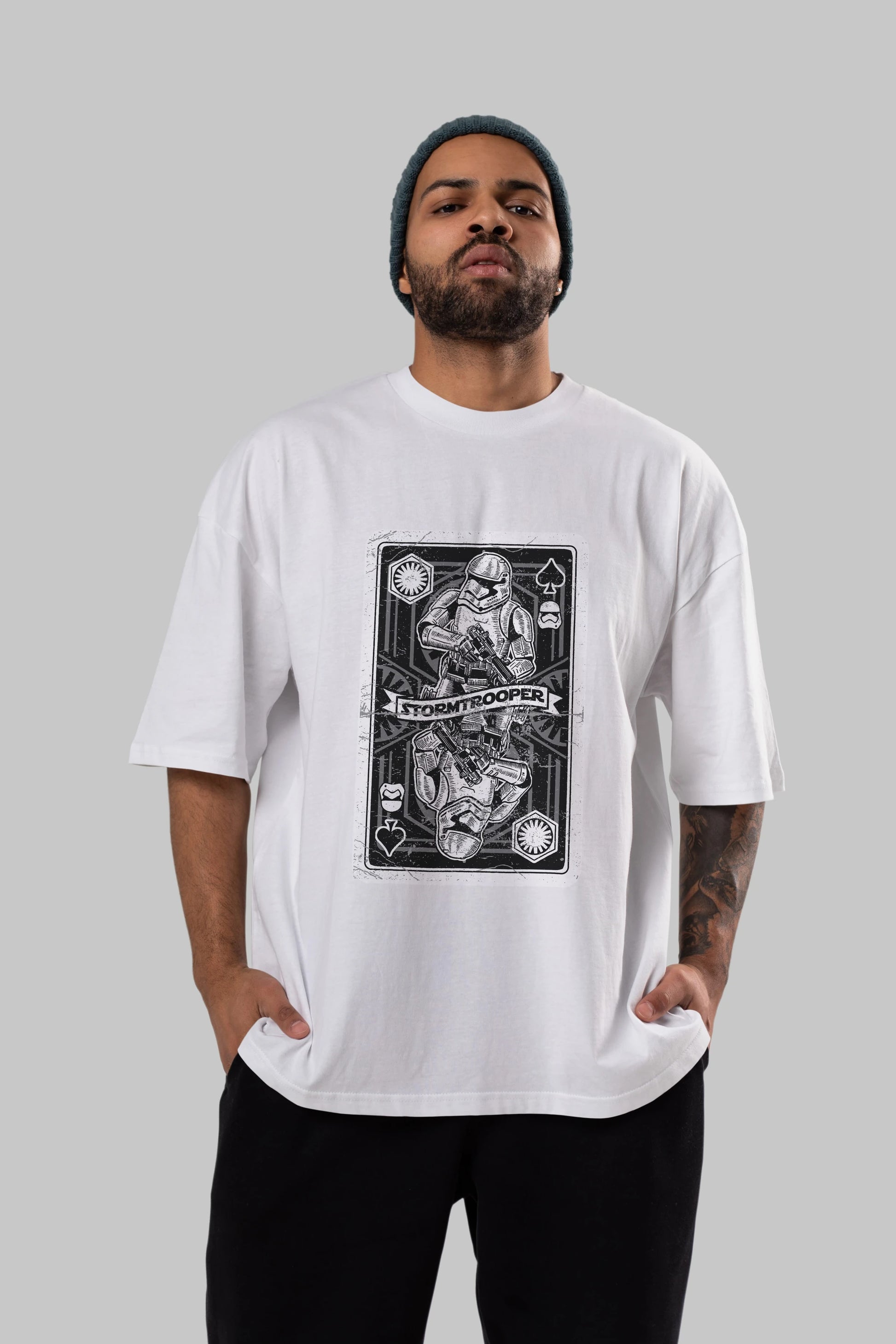 Stormtrooper Playing Card Ön Baskılı Oversize t-shirt Erkek Kadın Unisex %100 Pamuk tişort
