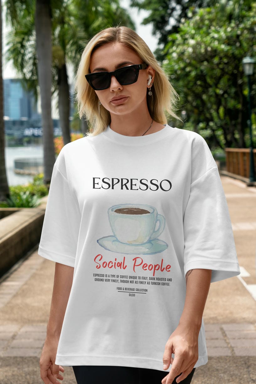 Espresso Kokteyl Serisi ön Baskılı Oversize t-shirt Erkek Kadın %100 Pamuk Bisiklet Yaka tişort
