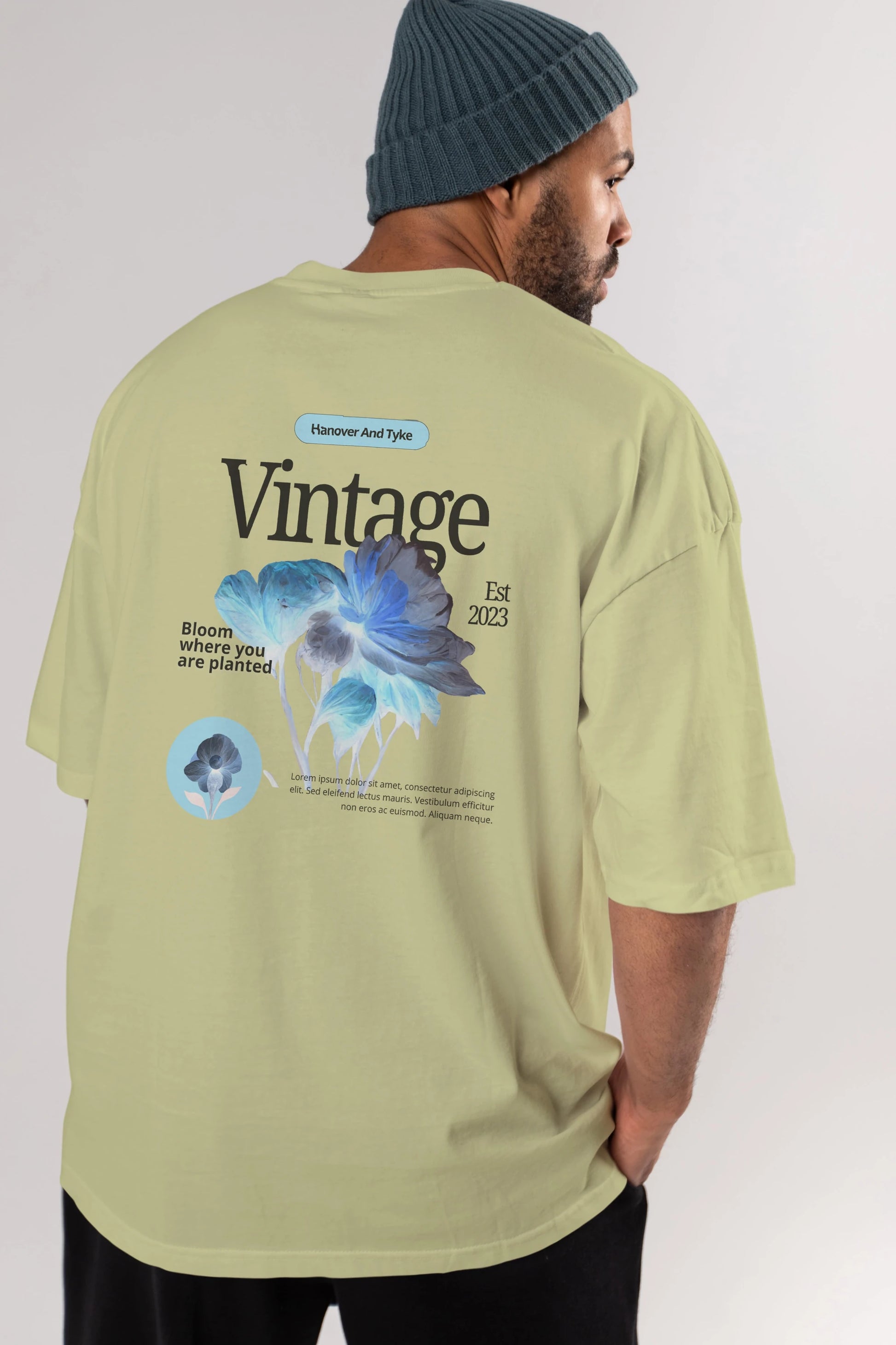 Vintage Çiçek Arka Baskılı Oversize t-shirt Erkek Kadın Unisex