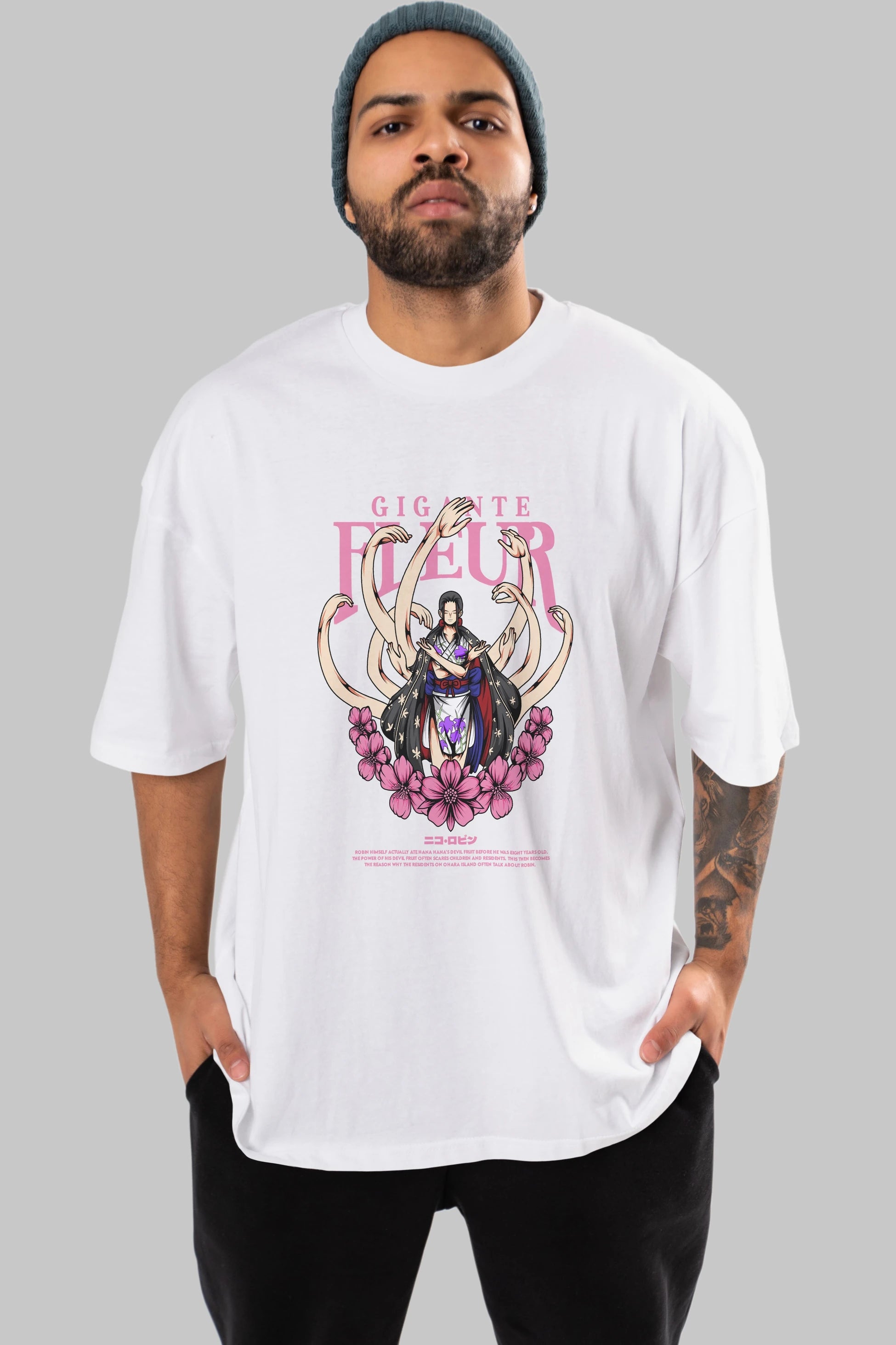Gigante Fleur Anime Ön Baskılı Oversize t-shirt %100 pamuk Erkek Kadın Unisex