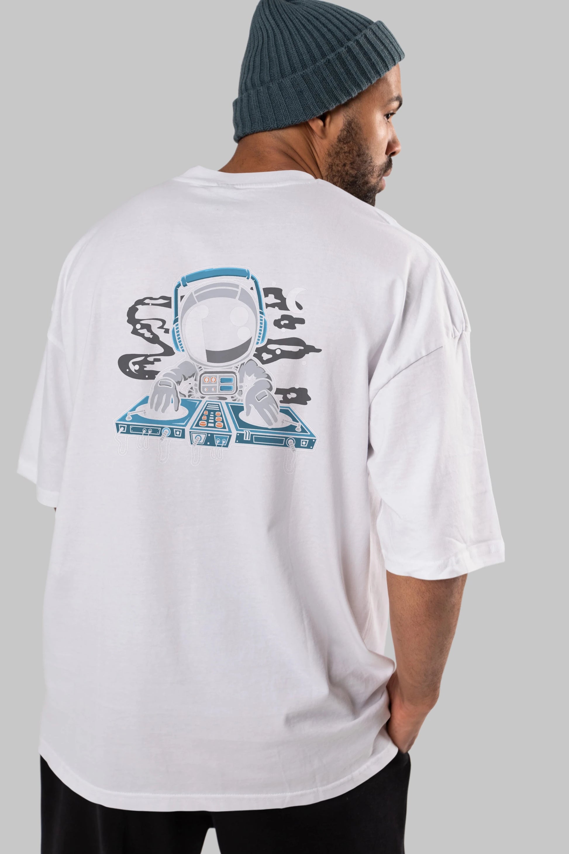 Astronaut Turntable Arka Baskılı Oversize t-shirt Erkek Kadın Unisex