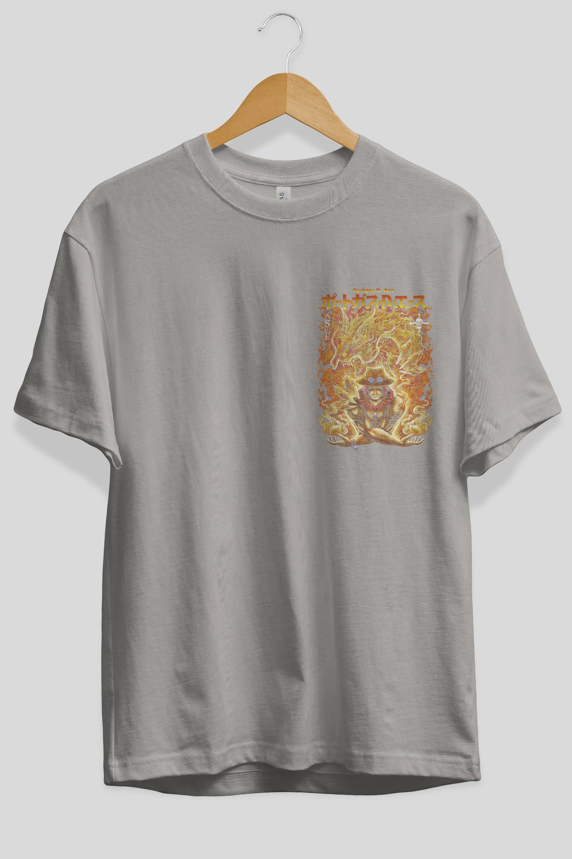 PORTGAS D. ACE Ön Sol Baskılı Oversize t-shirt Erkek Kadın Unisex %100 Pamuk Bisiklet Yaka tişort