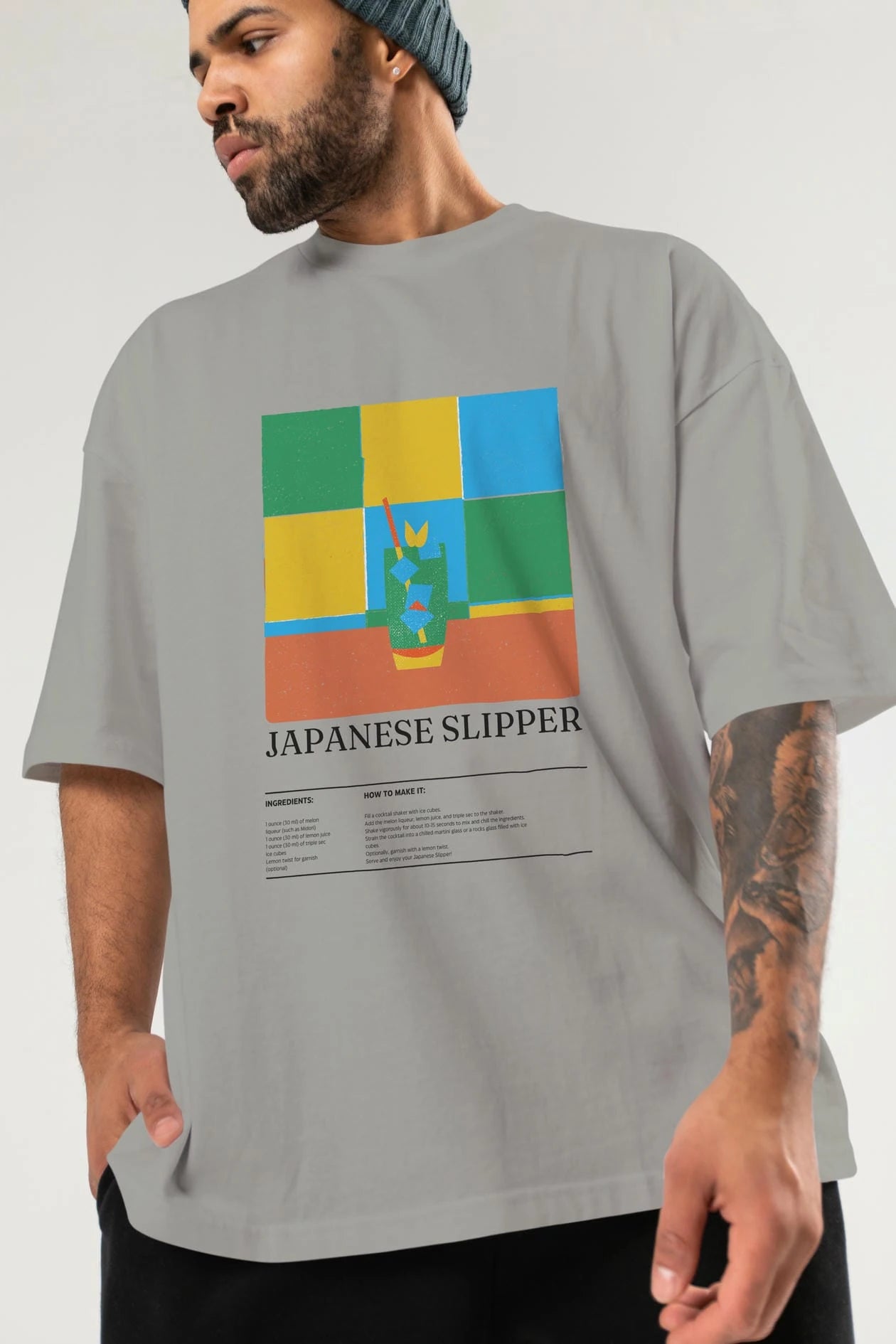 Japanese Slipper Kokteyl Ön Baskılı Oversize t-shirt Erkek Kadın %100 Pamuk Bisiklet Yaka tişort