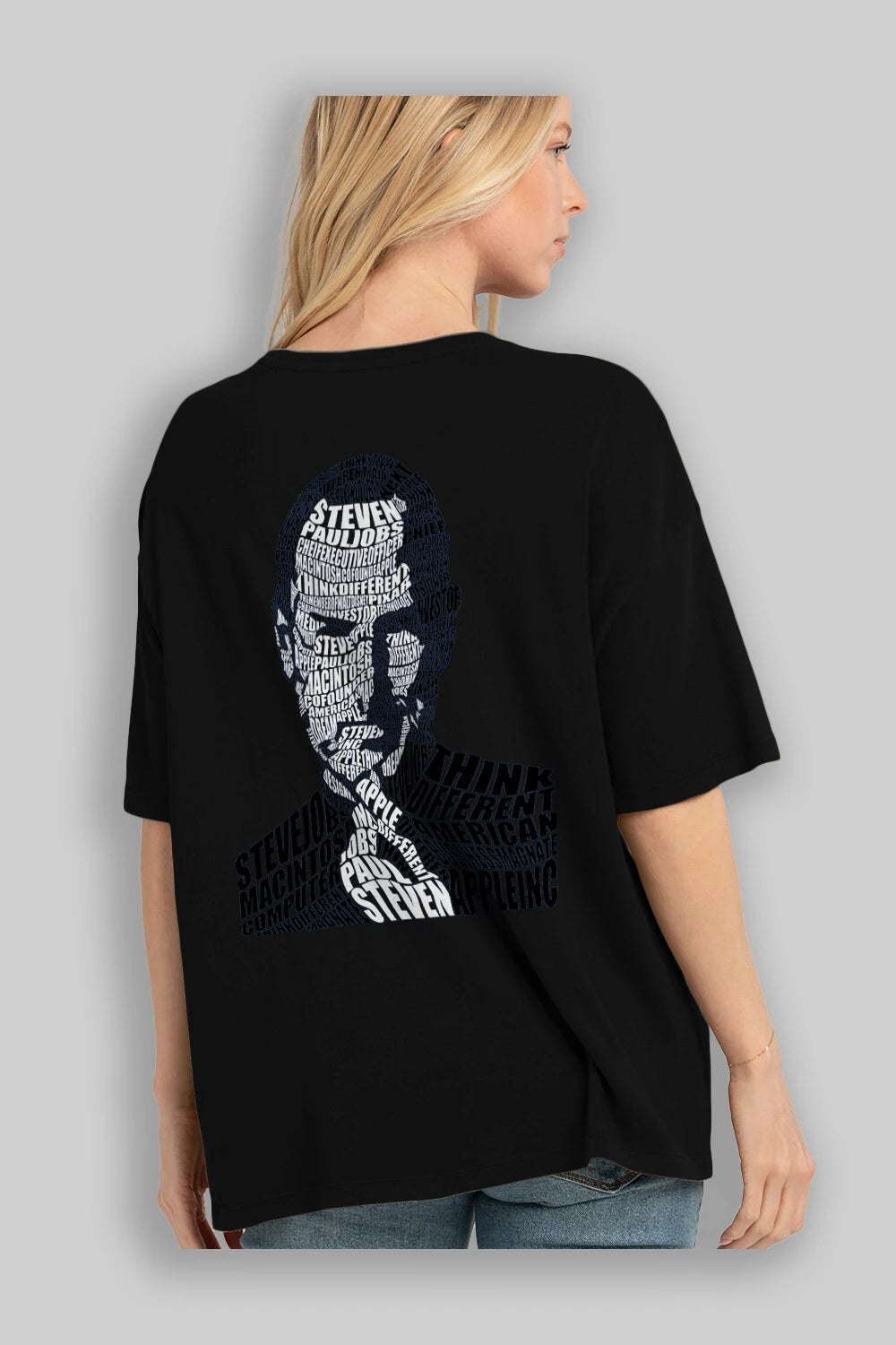 Steve Jobs Calligram Arka Baskılı Oversize t-shirt %100 pamuk Erkek Kadın Unisex