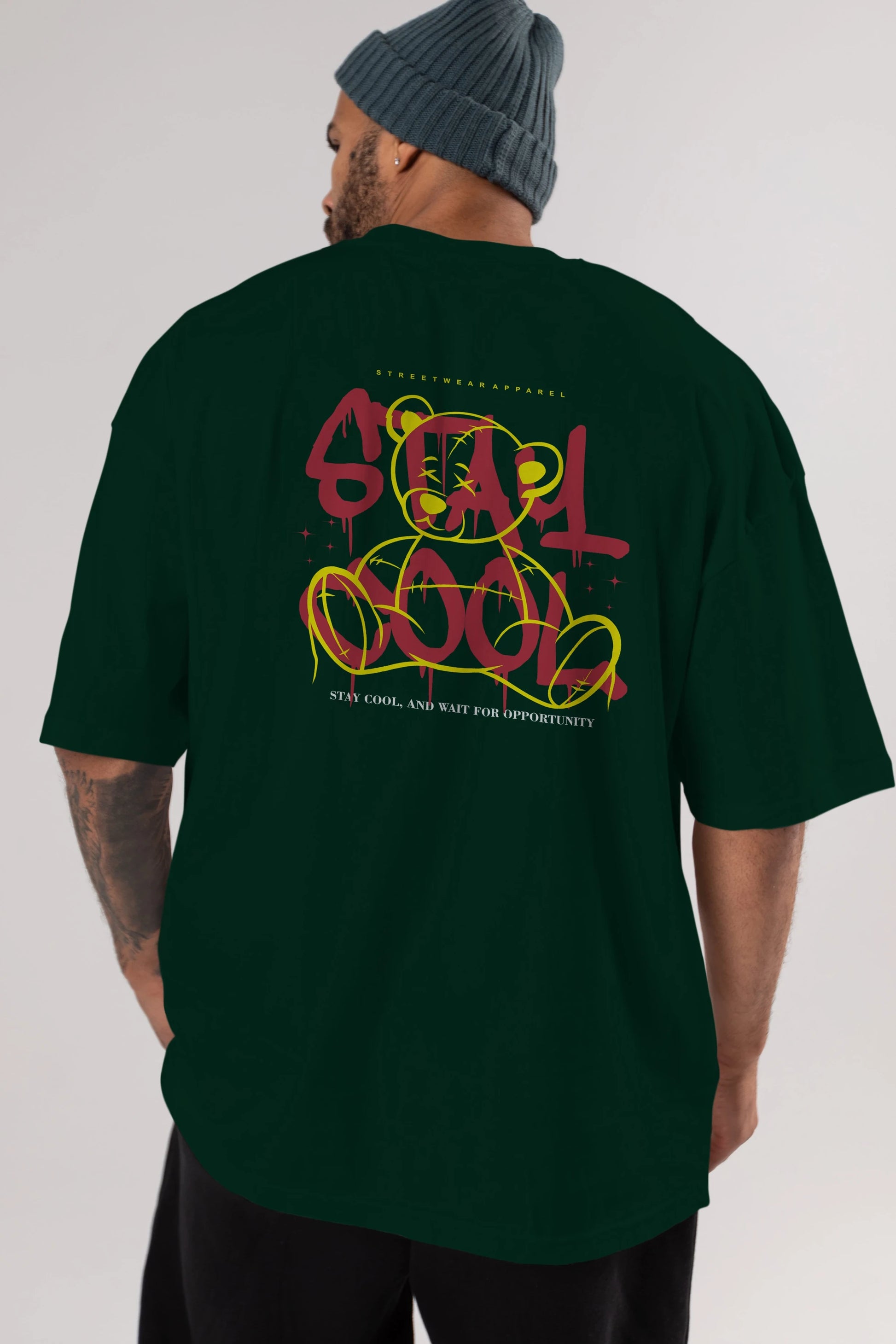 Teddy Bear Stay Cool 2 Arka Baskılı Oversize t-shirt Erkek Kadın Unisex