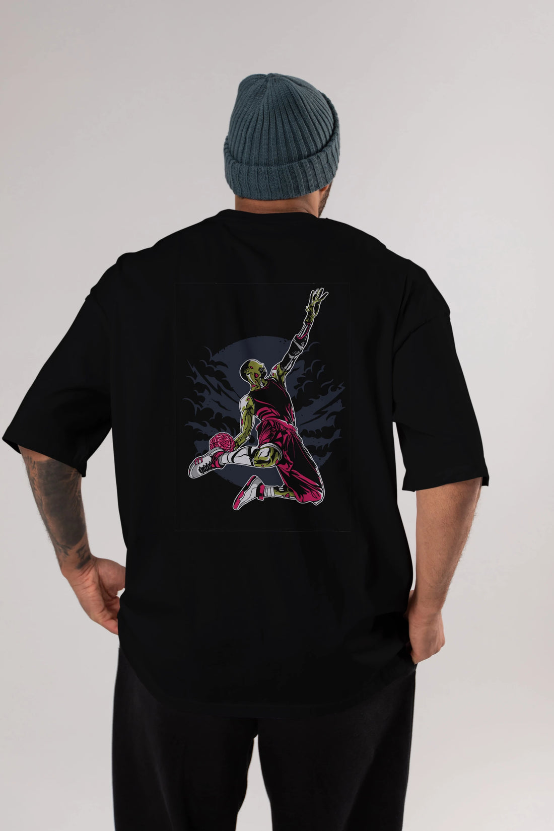 Zombie Slam Dunk Arka Baskılı Oversize t-shirt Erkek Kadın Unisex %100 Pamuk