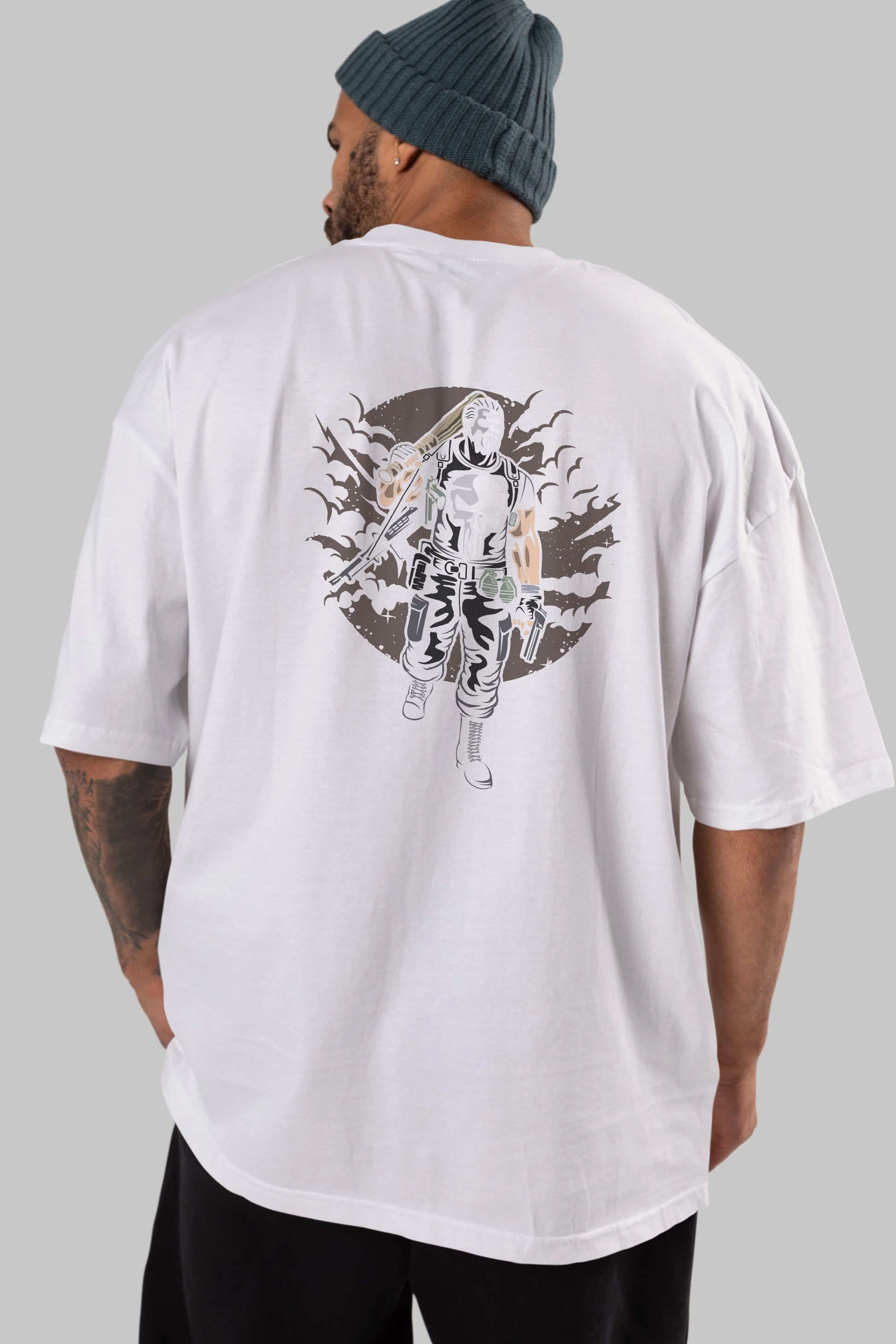 Punisher Arka Baskılı Oversize t-shirt Erkek Kadın Unisex %100 Pamuk