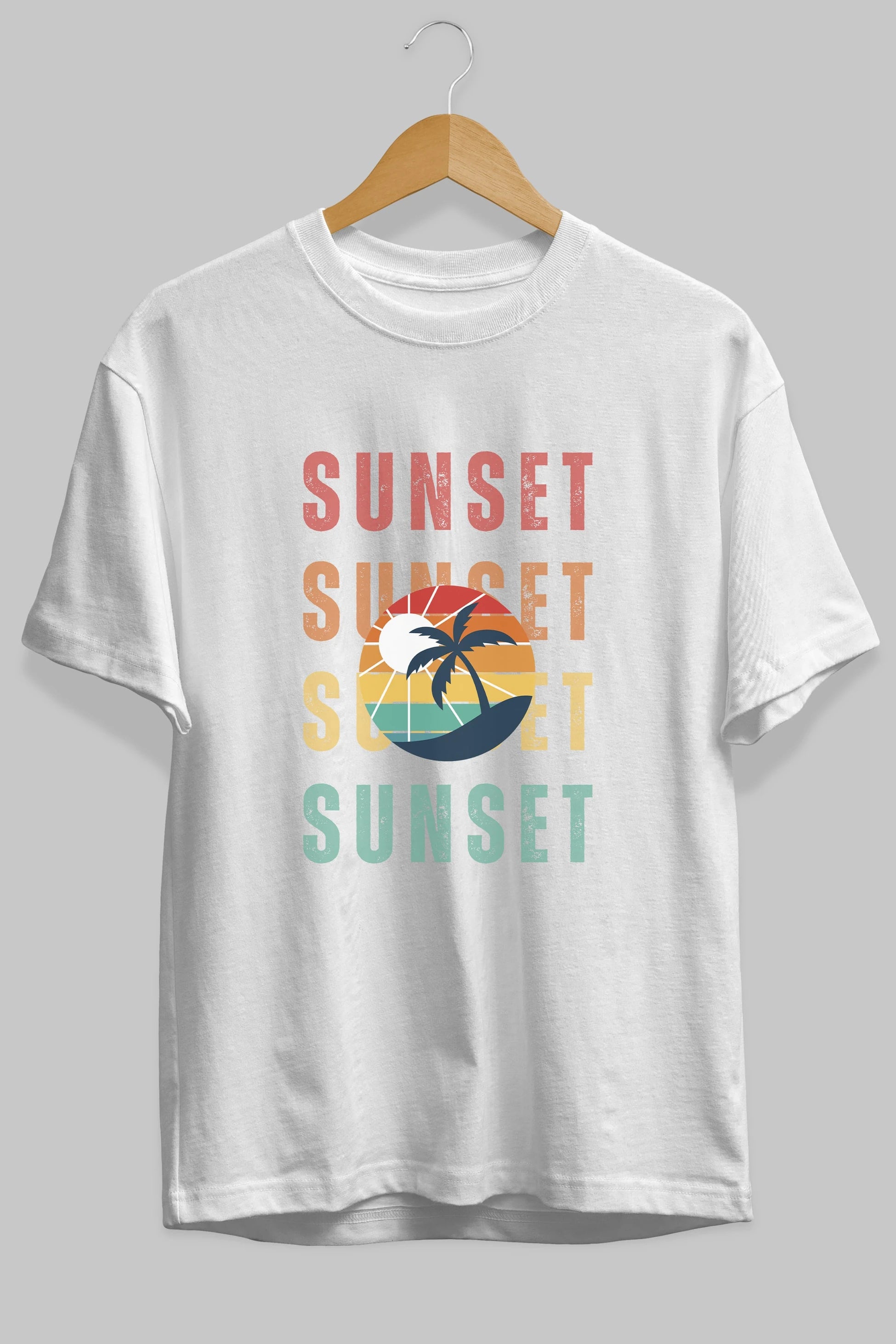 Sunset Yazılı Ön Baskılı Oversize t-shirt Erkek Kadın Unisex