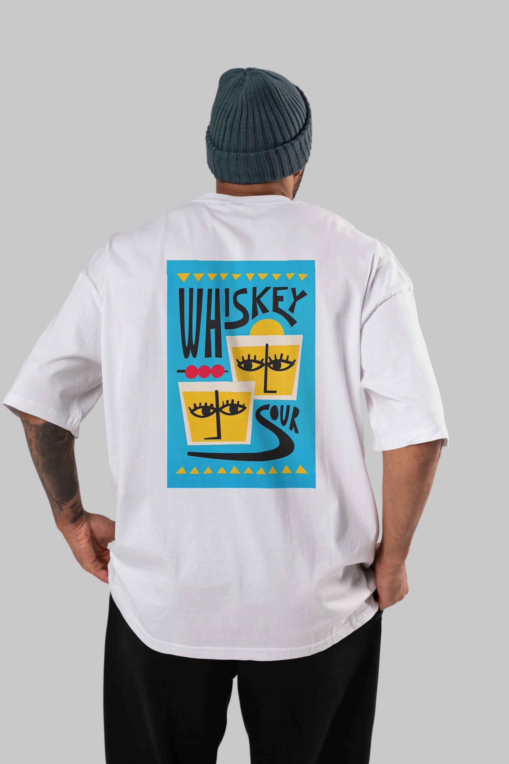 Whiskey Sour 2 Arka Baskılı Oversize t-shirt Erkek Kadın Unisex %100 Pamuk Bisiklet Yaka tişort