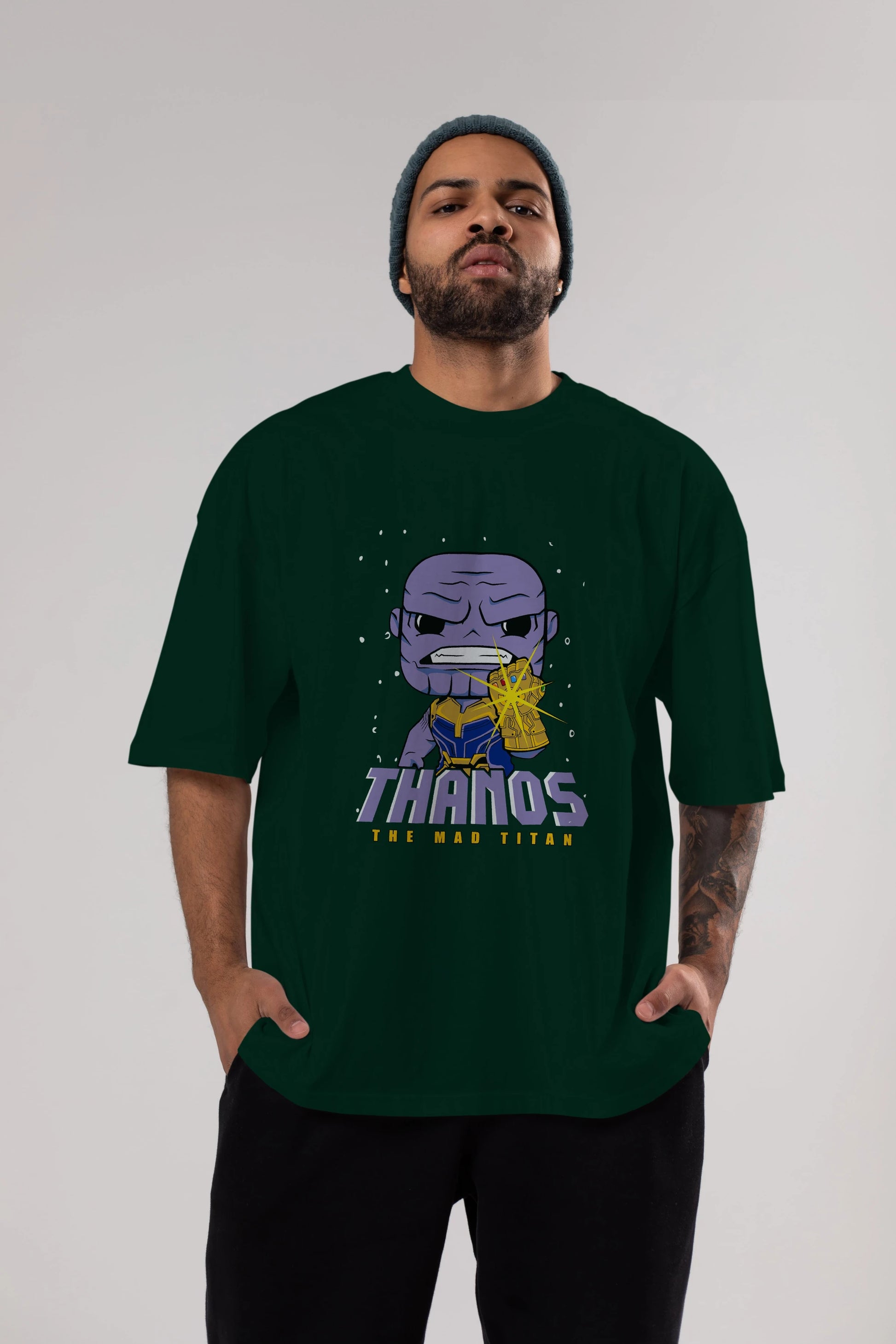 Thanos (1) Ön Baskılı Oversize t-shirt Erkek Kadın Unisex %100 Pamuk Bisiklet Yaka tişort