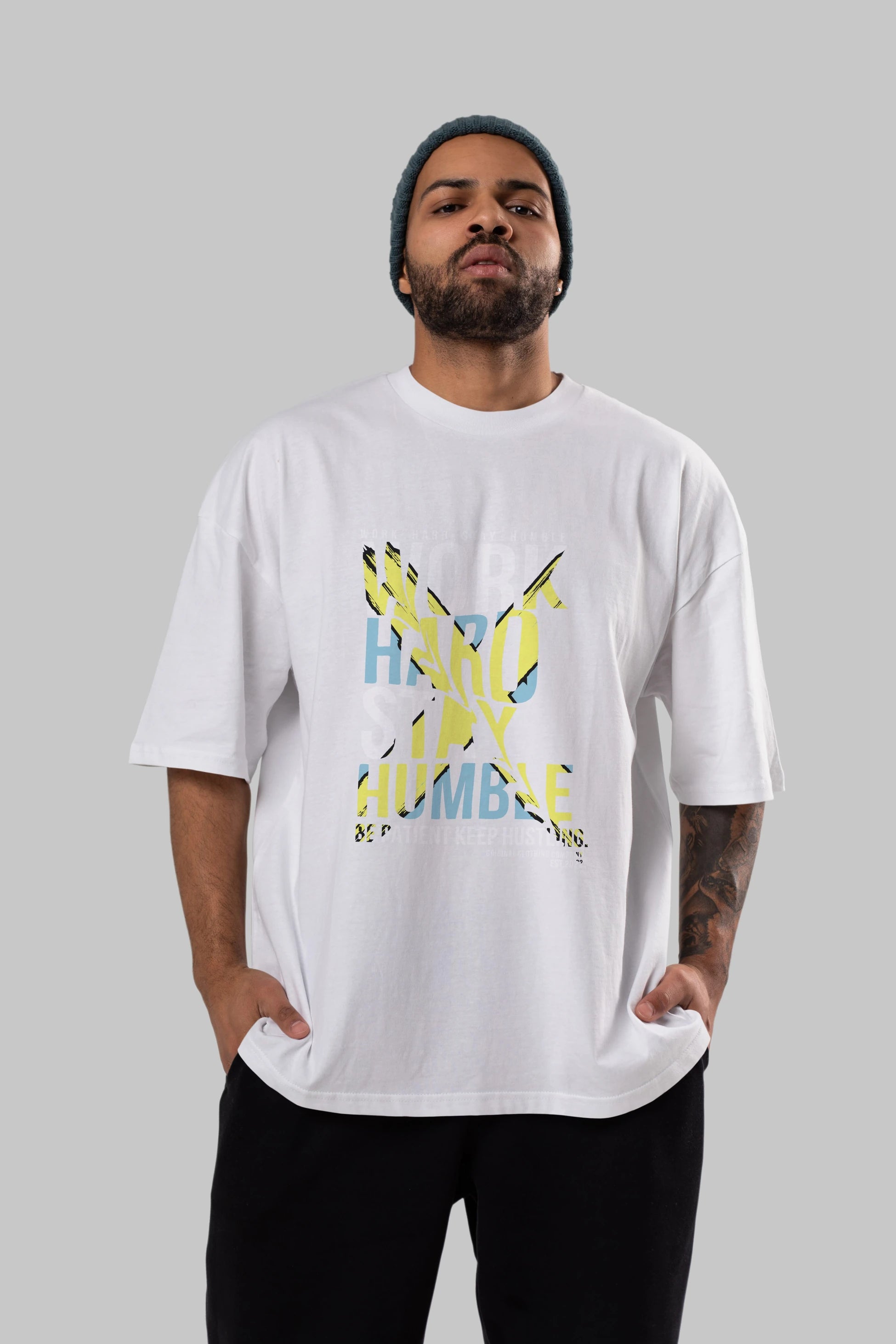 Work Hard Stay Humble Ön Baskılı Oversize t-shirt Erkek Kadın Unisex