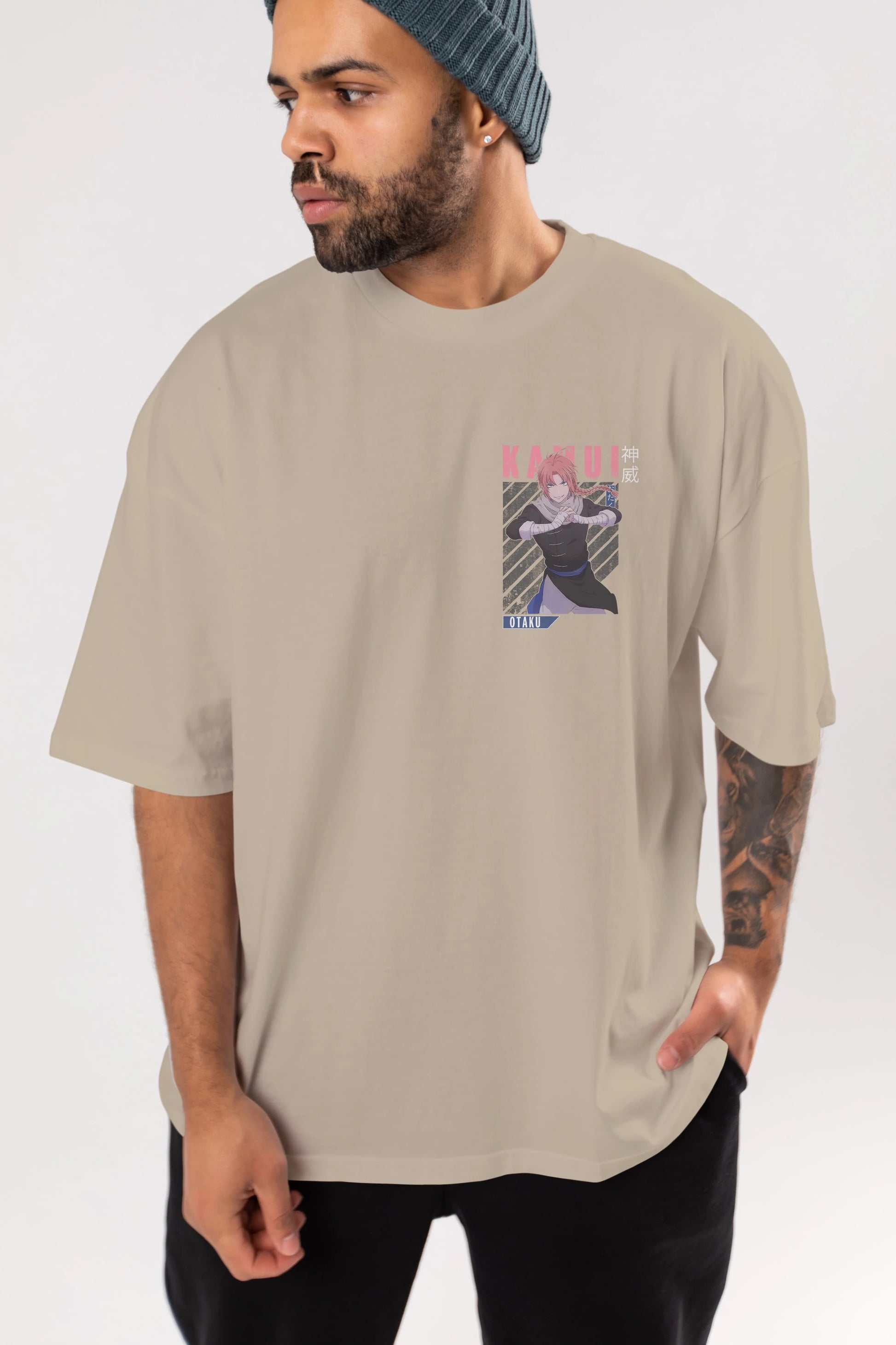 Kamui GINTAMA Ön Sol Baskılı Oversize t-shirt Erkek Kadın Unisex %100 Pamuk Bisiklet Yaka tişort