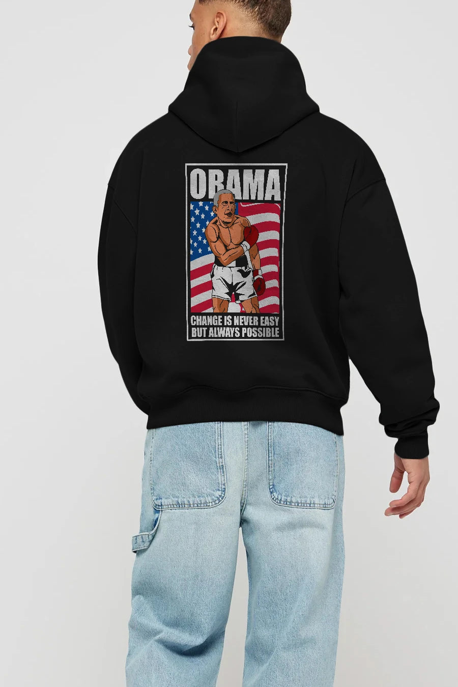 Obama Arka Baskılı Hoodie Oversize Kapüşonlu Sweatshirt Erkek Kadın Unisex