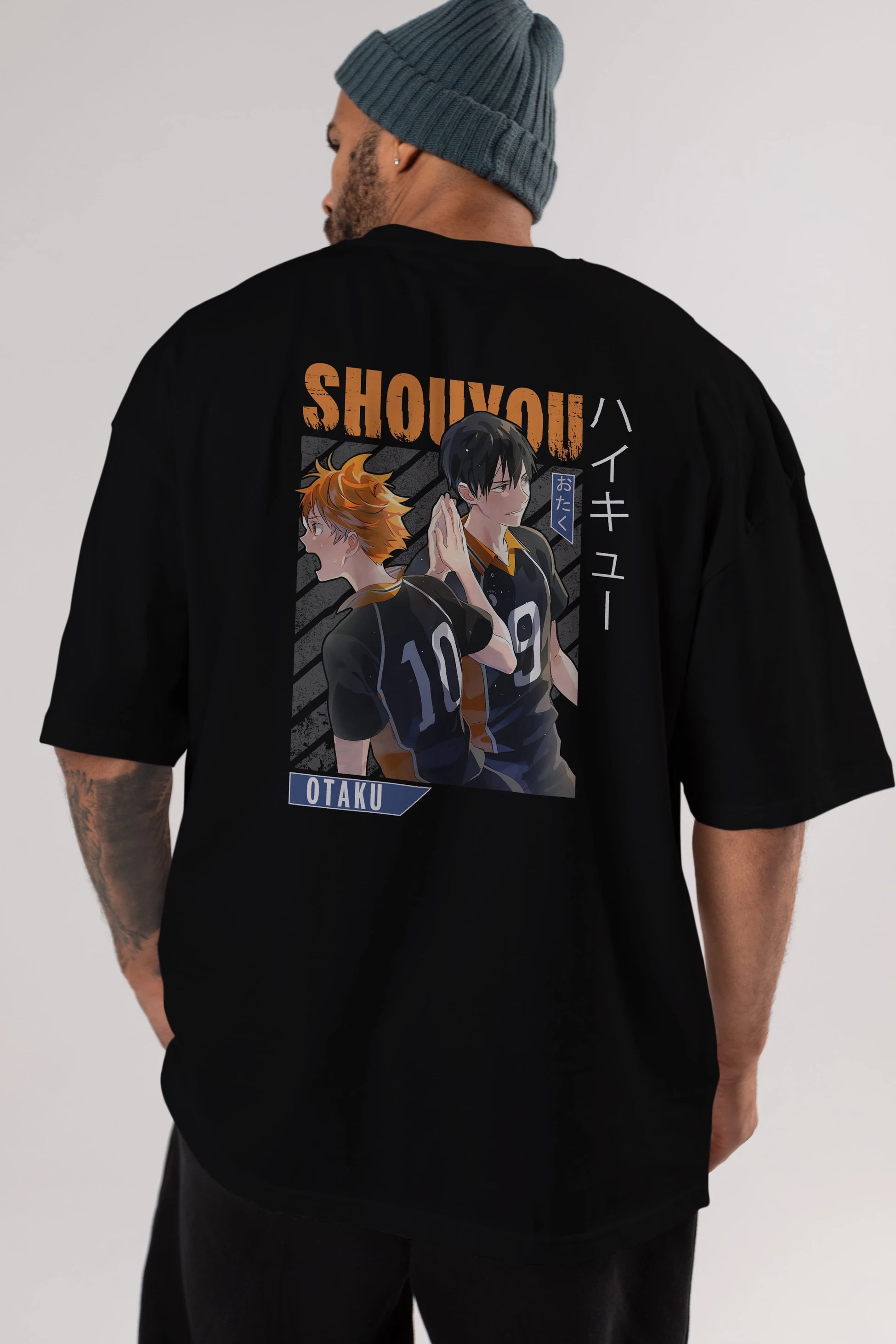 Shouyou Hinata 12 Anime Arka Baskılı Oversize t-shirt Erkek Kadın Unisex