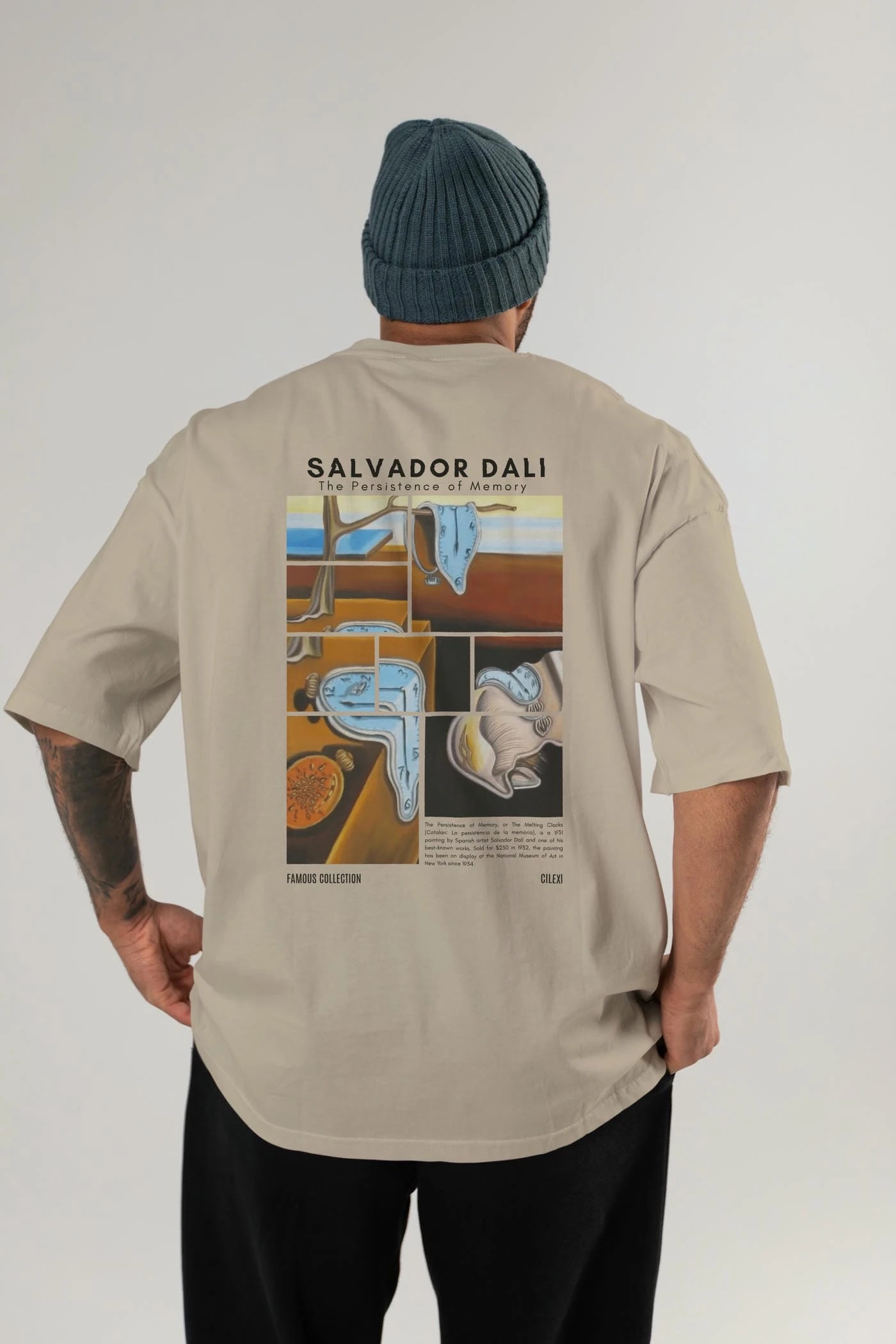 Salvador Dali Arka Baskılı Oversize t-shirt Erkek Kadın Bisiklet Yaka Pamuk tişort