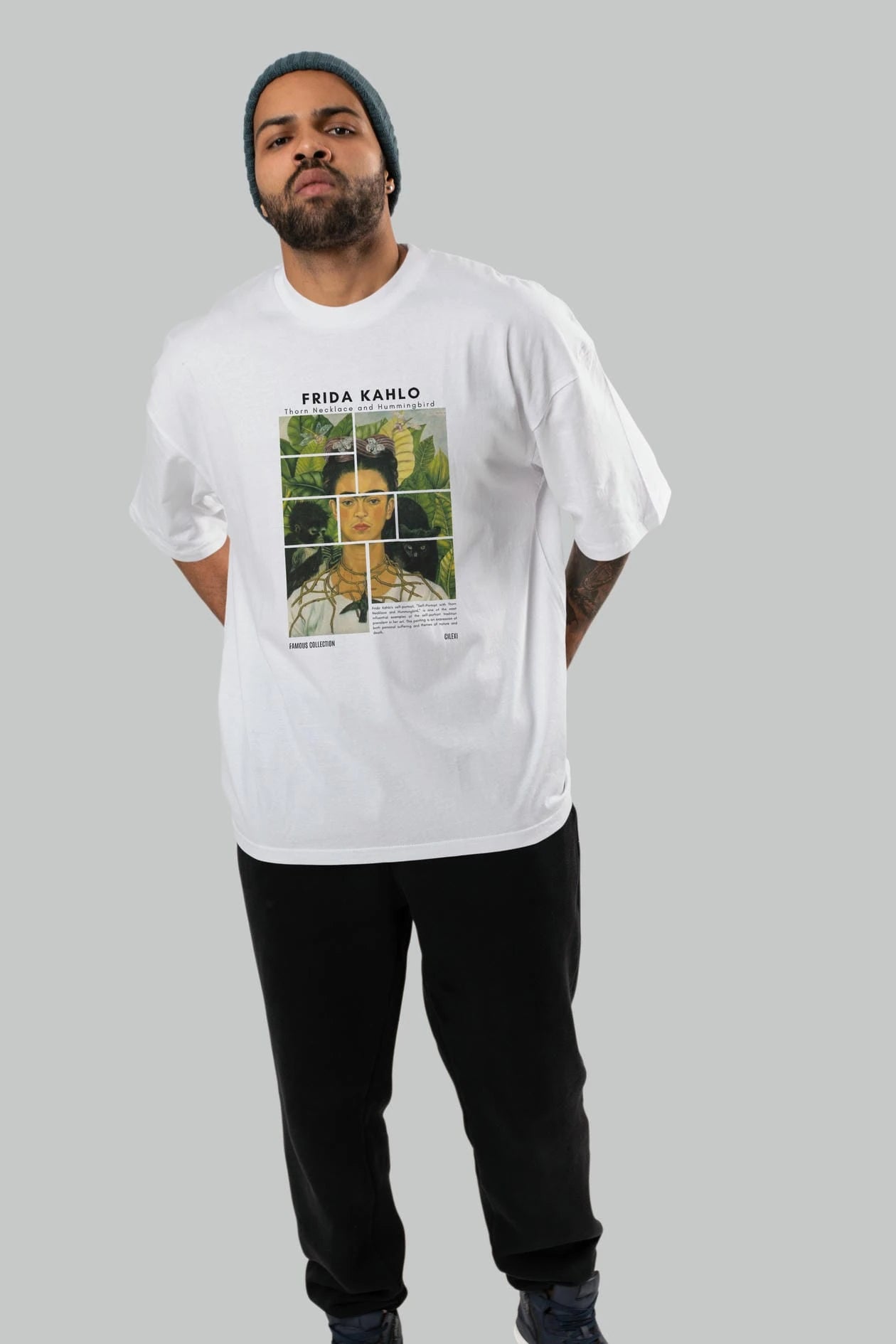 Frida Kahlo ön Baskılı Oversize t-shirt Erkek Kadın Bisiklet Yaka Pamuk tişort