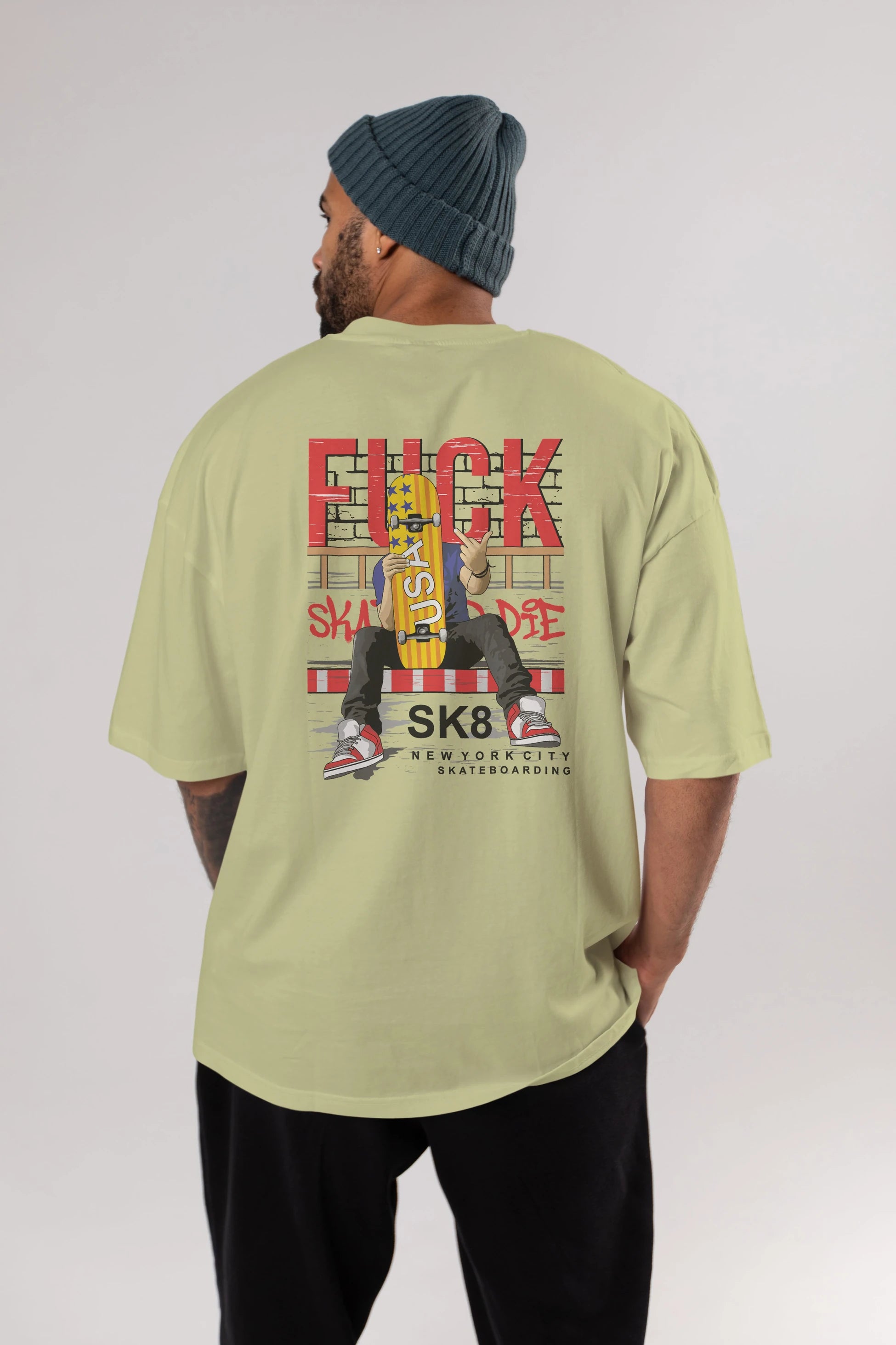 Skate or Die Arka Baskılı Oversize t-shirt Erkek Kadın Unisex