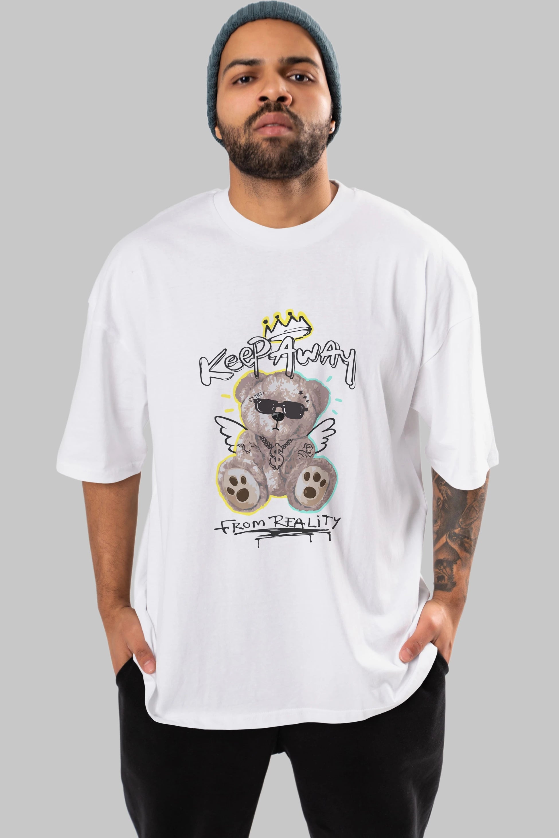 Keep Away Bear 2 Ön Baskılı Oversize t-shirt Erkek Kadın Unisex