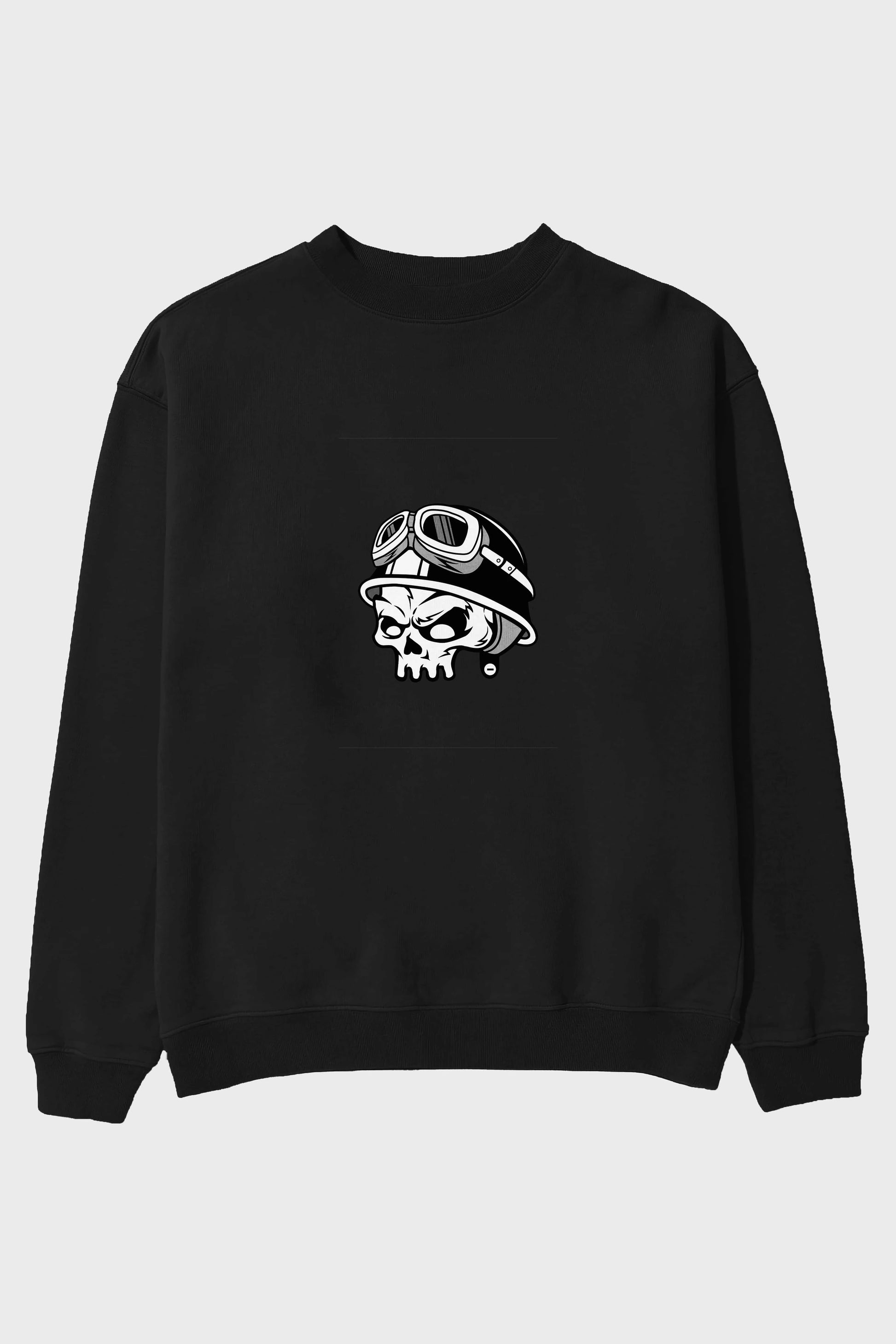 Biker Helmet Ön Baskılı Oversize Sweatshirt Erkek Kadın Unisex