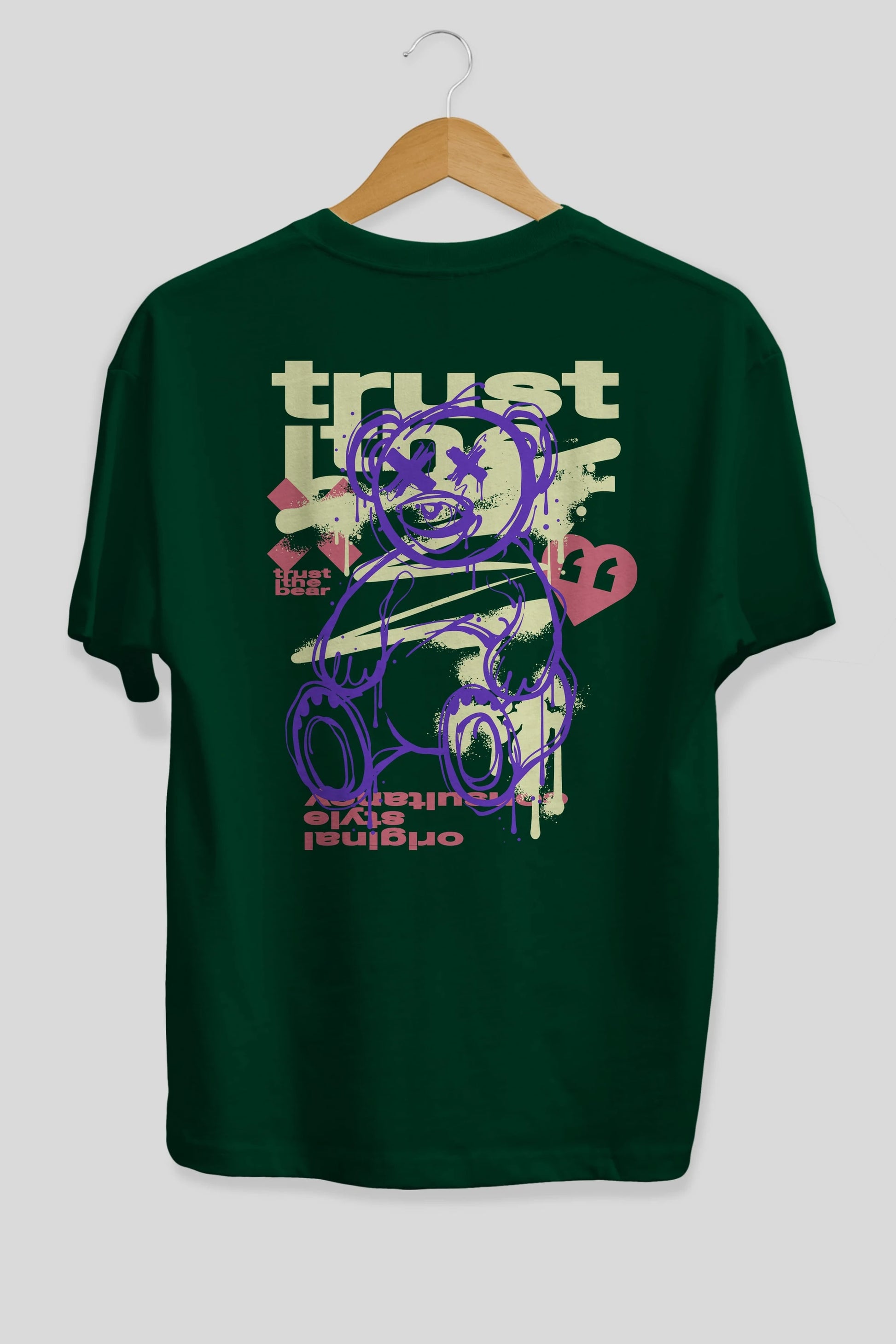 Trust The Bear 3 Arka Baskılı Oversize t-shirt Erkek Kadın Unisex