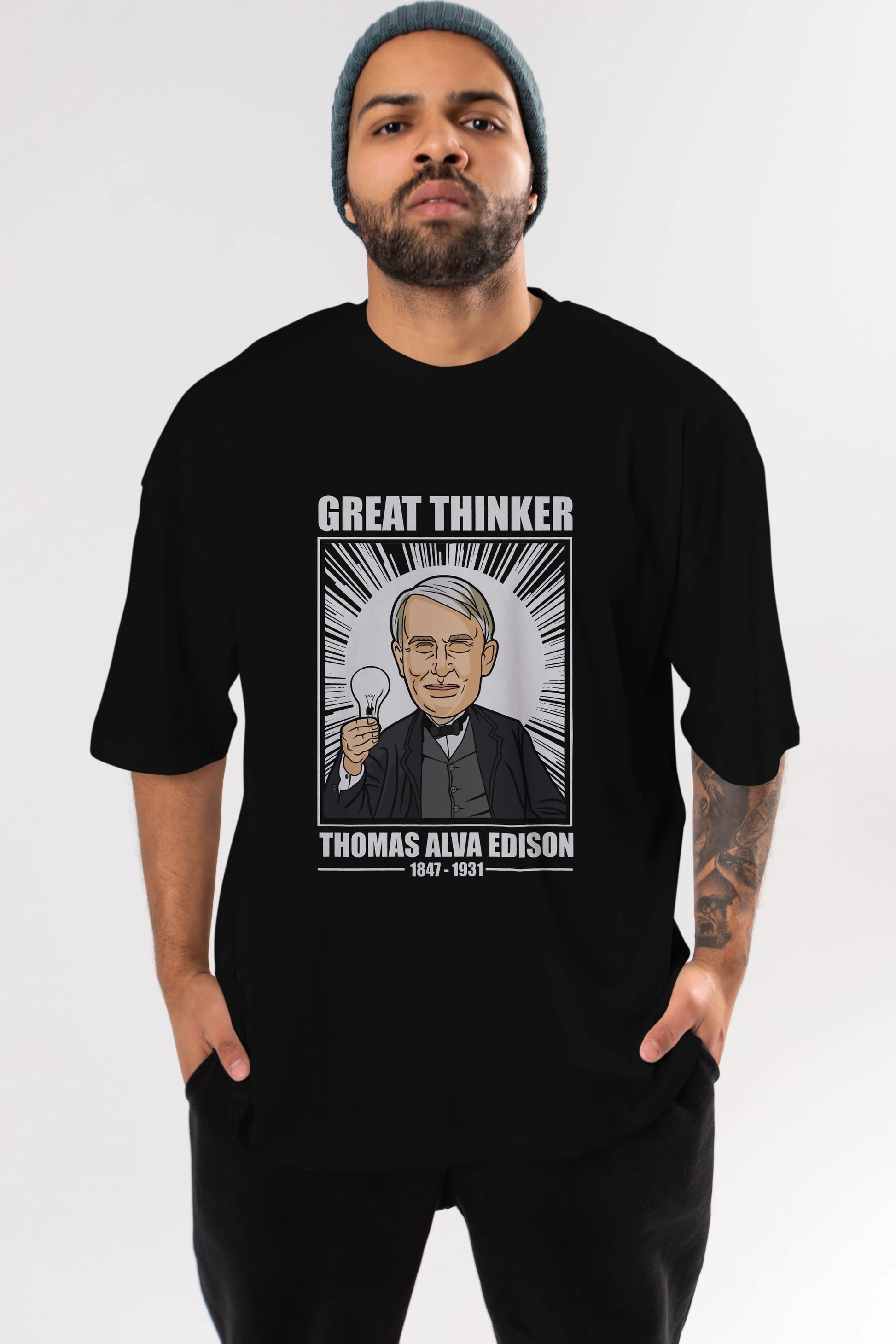 Thomas Alfa Edison Ön Baskılı Oversize t-shirt Erkek Kadın Unisex %100 Pamuk tişort