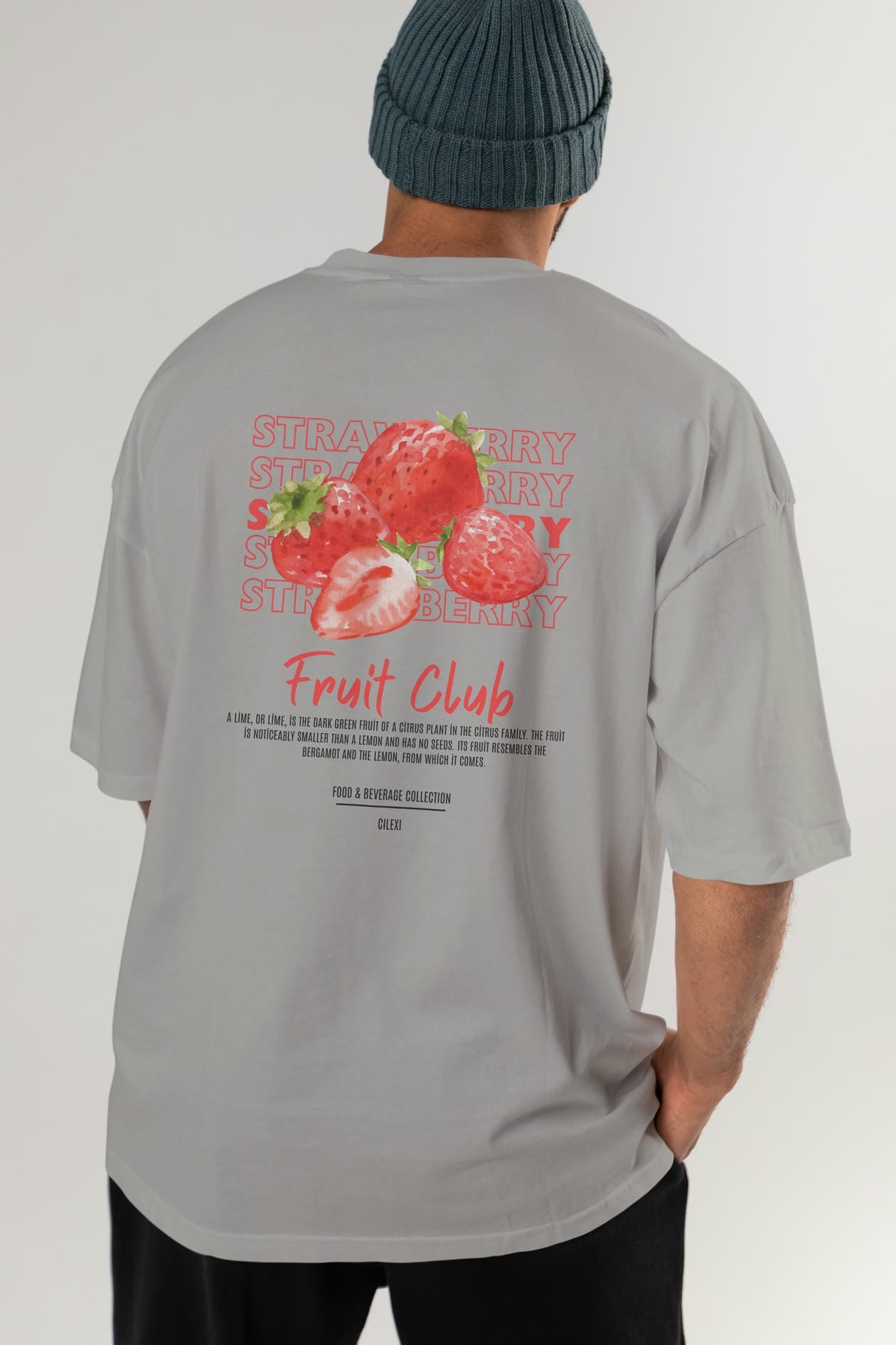 Strawberry Arka Baskılı Oversize t-shirt Erkek Kadın Pamuk Bisiklet Yaka tişort