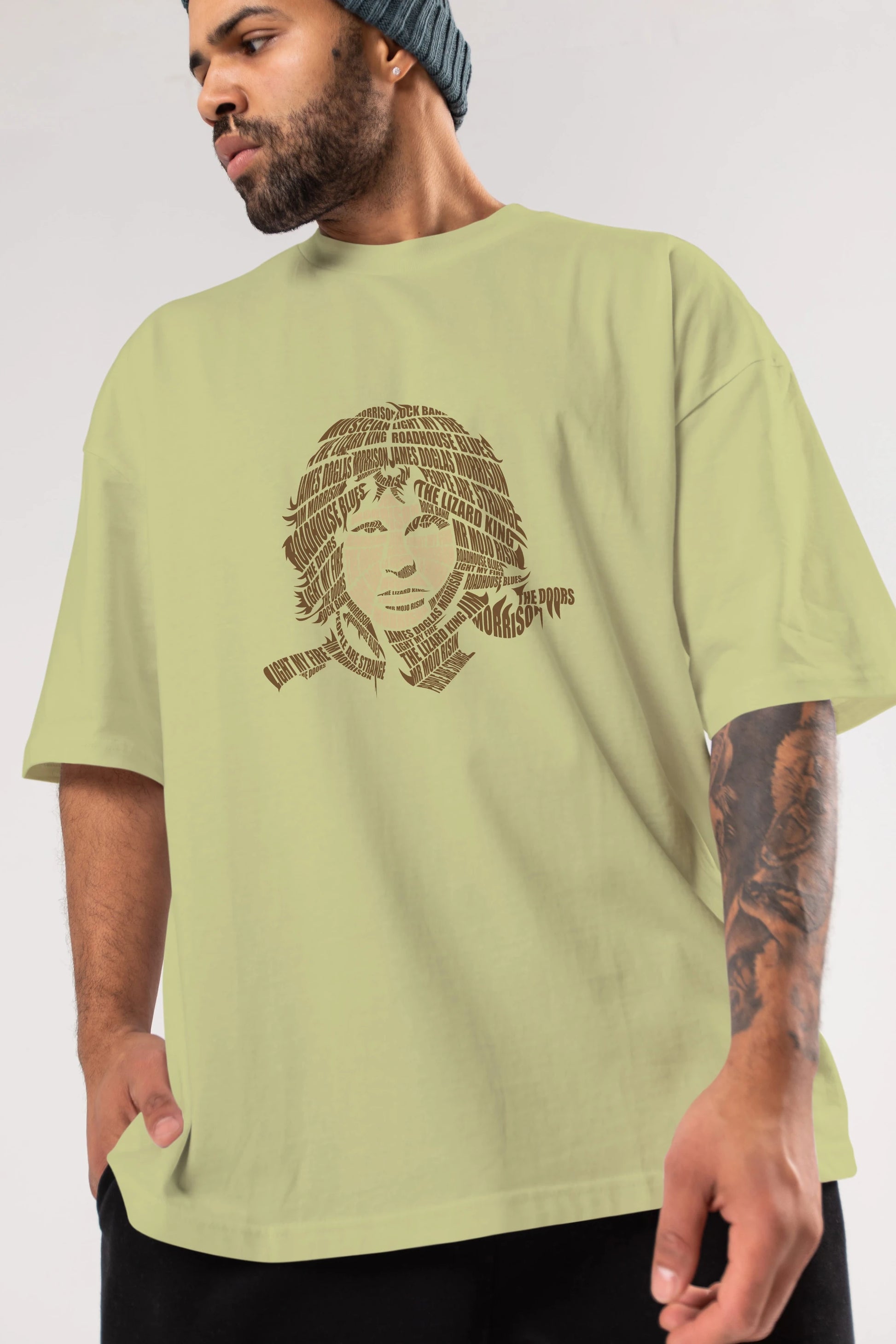 Jim Morrison Calligram Ön Baskılı Oversize t-shirt %100 pamuk Erkek Kadın Unisex