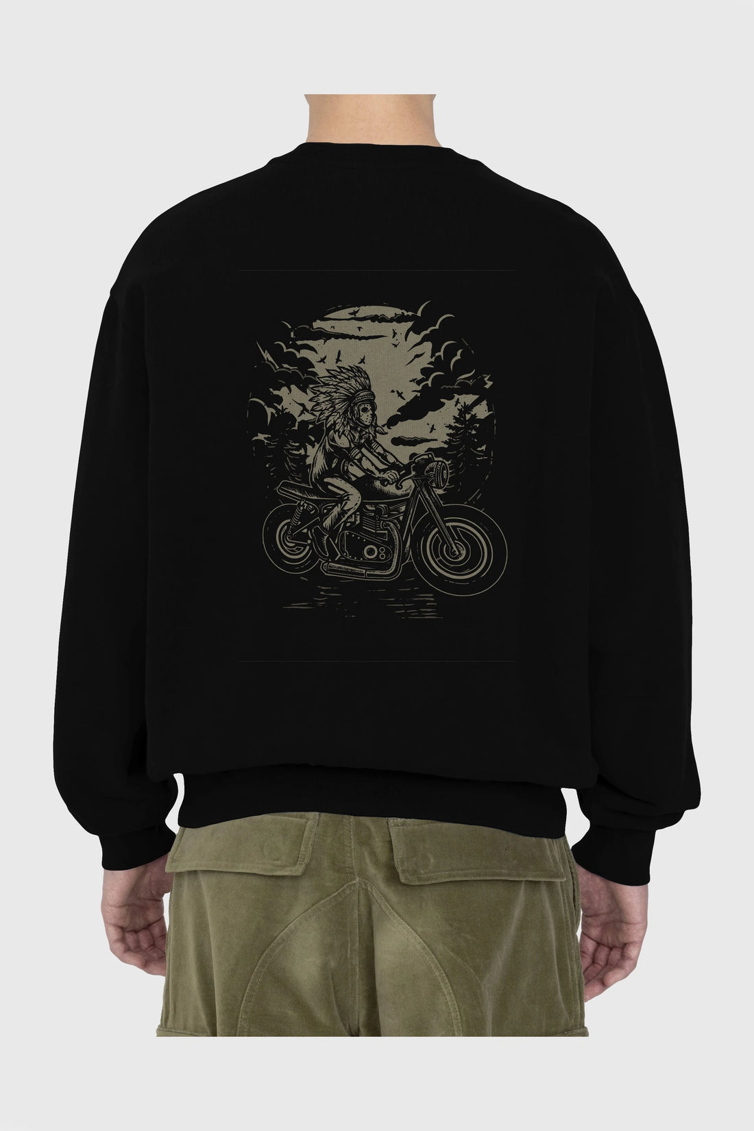 Indian Chief Rider Arka Baskılı Oversize Sweatshirt Erkek Kadın Unisex