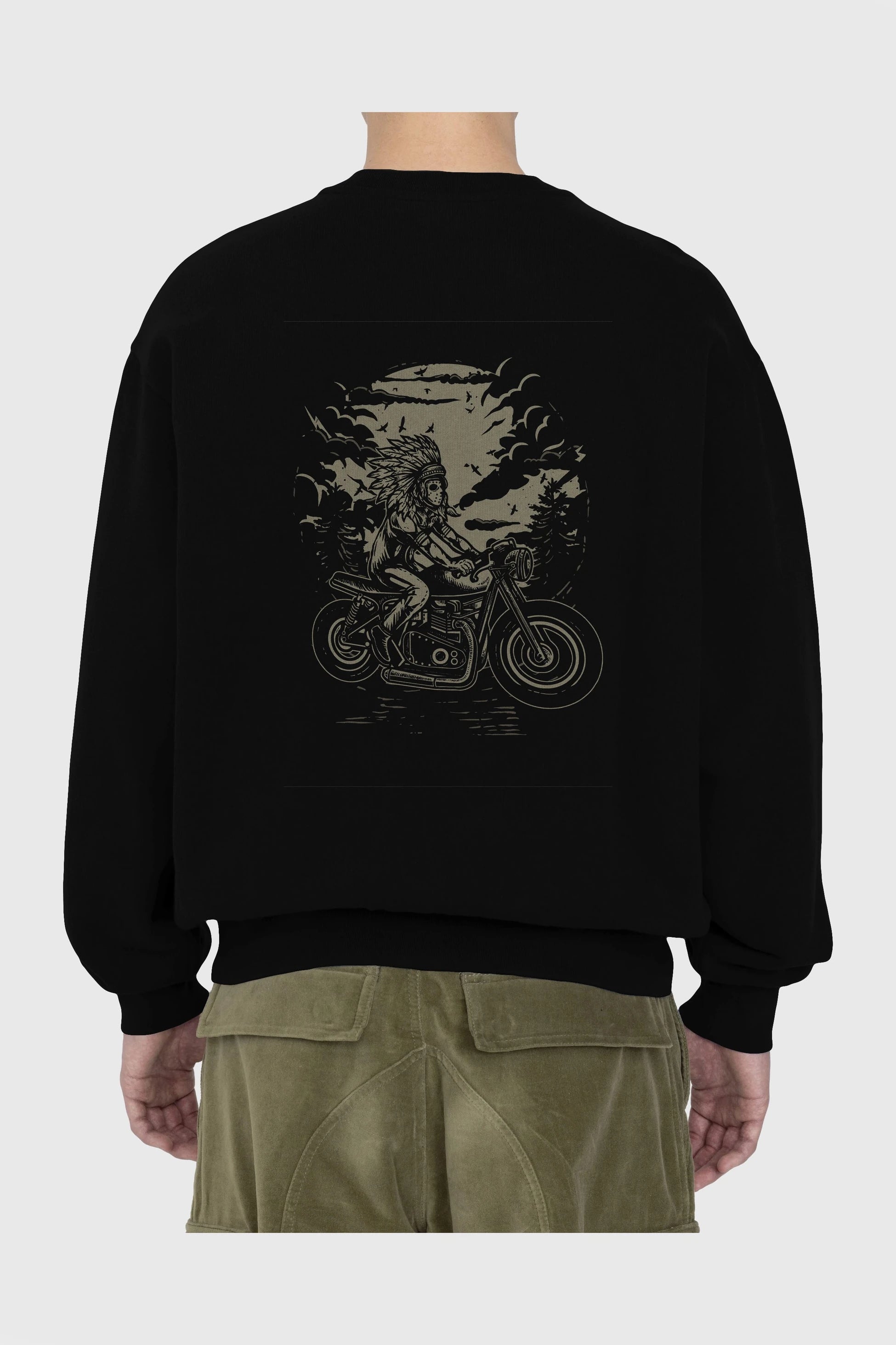 Indian Chief Rider Arka Baskılı Oversize Sweatshirt Erkek Kadın Unisex