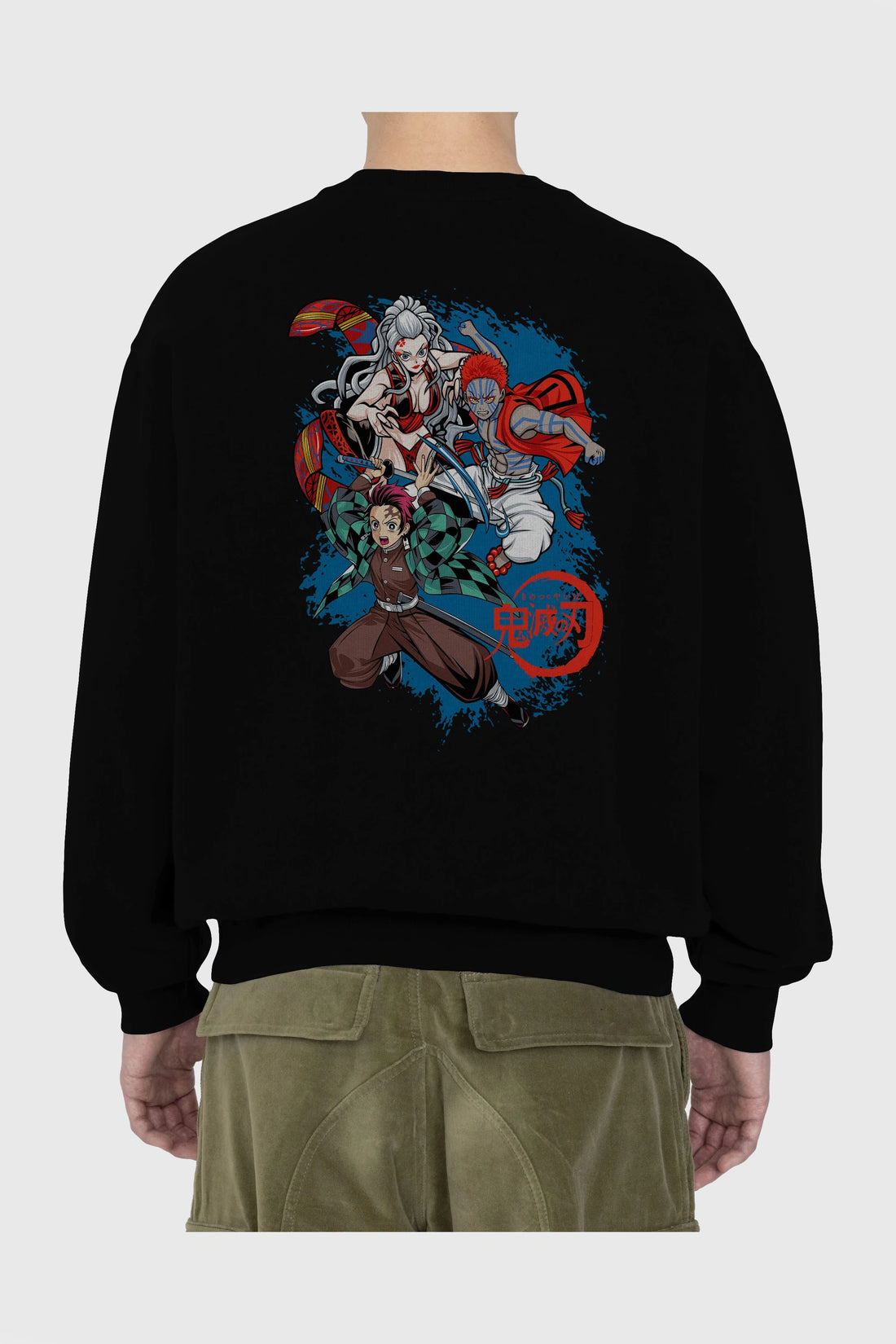 TANJIRO ,AKAZA,DAKI Anime Arka Baskılı Oversize Sweatshirt Erkek Kadın Unisex