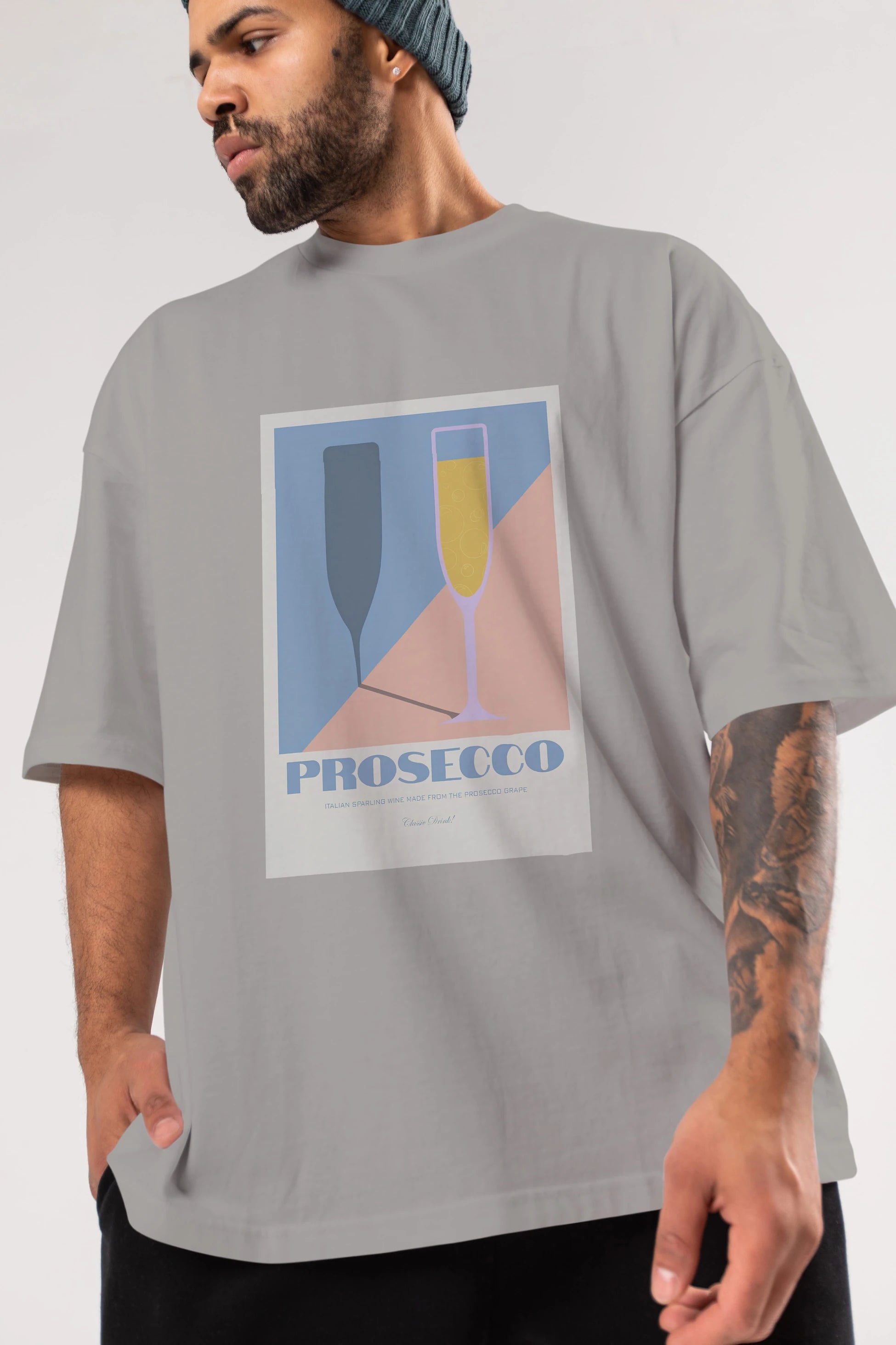 Prosecco Ön Baskılı Oversize t-shirt Erkek Kadın Unisex %100 Pamuk Bisiklet Yaka tişort