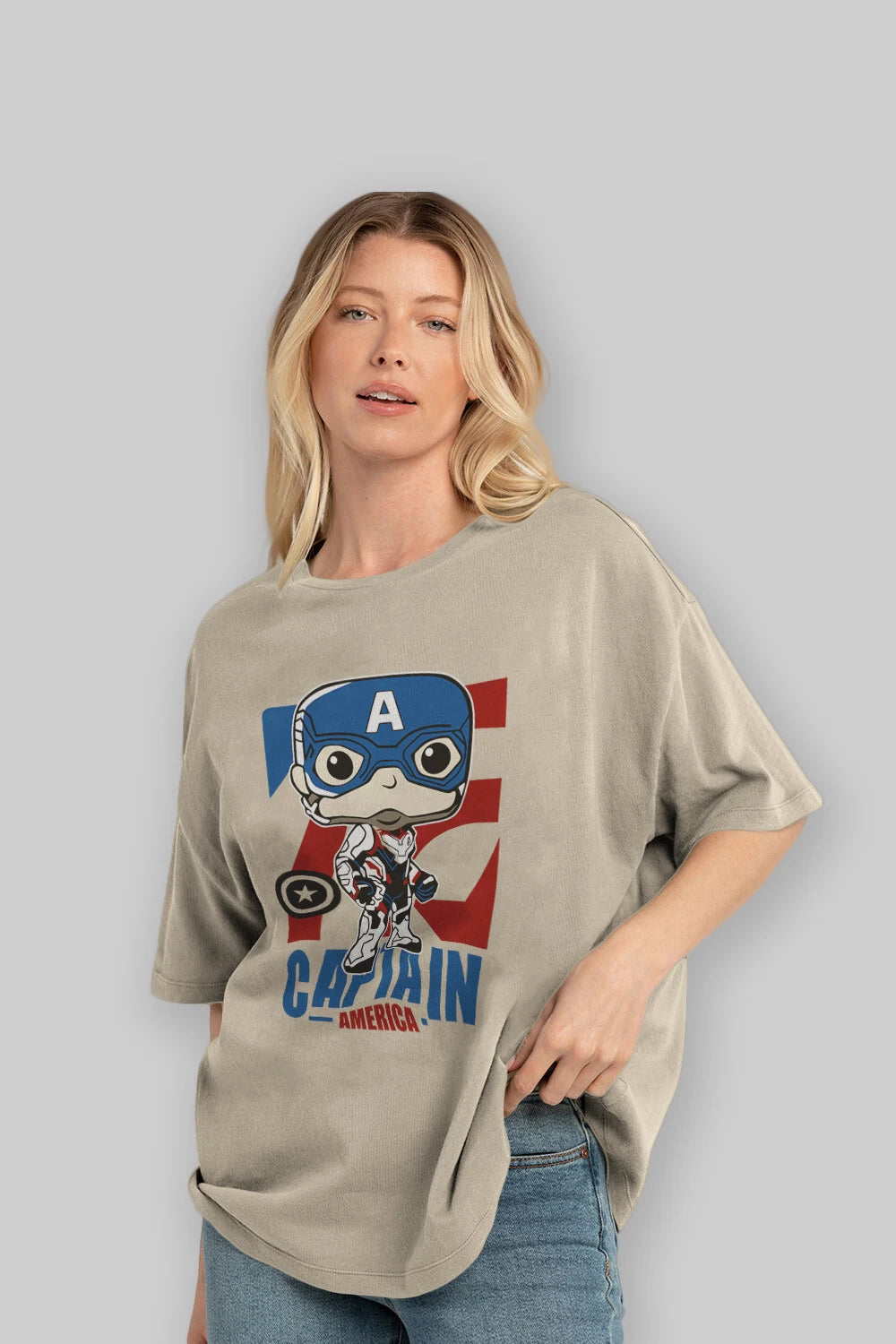 Captain America Ön Baskılı Oversize t-shirt Erkek Kadın Unisex %100 Pamuk Bisiklet Yaka tişort