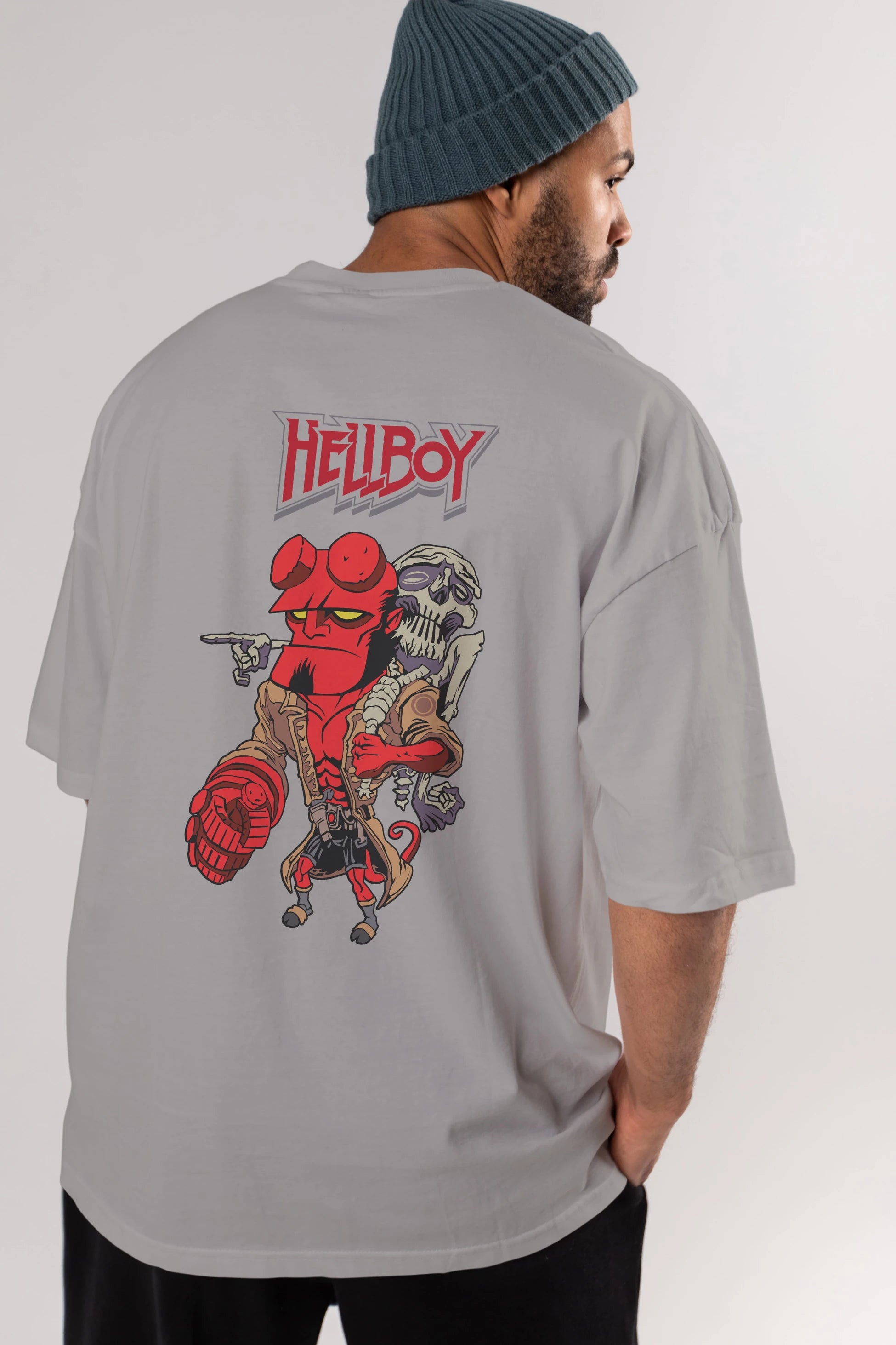 Hellboy (2) Arka Baskılı Oversize t-shirt Erkek Kadın Unisex %100 Pamuk Bisiklet Yaka tişort