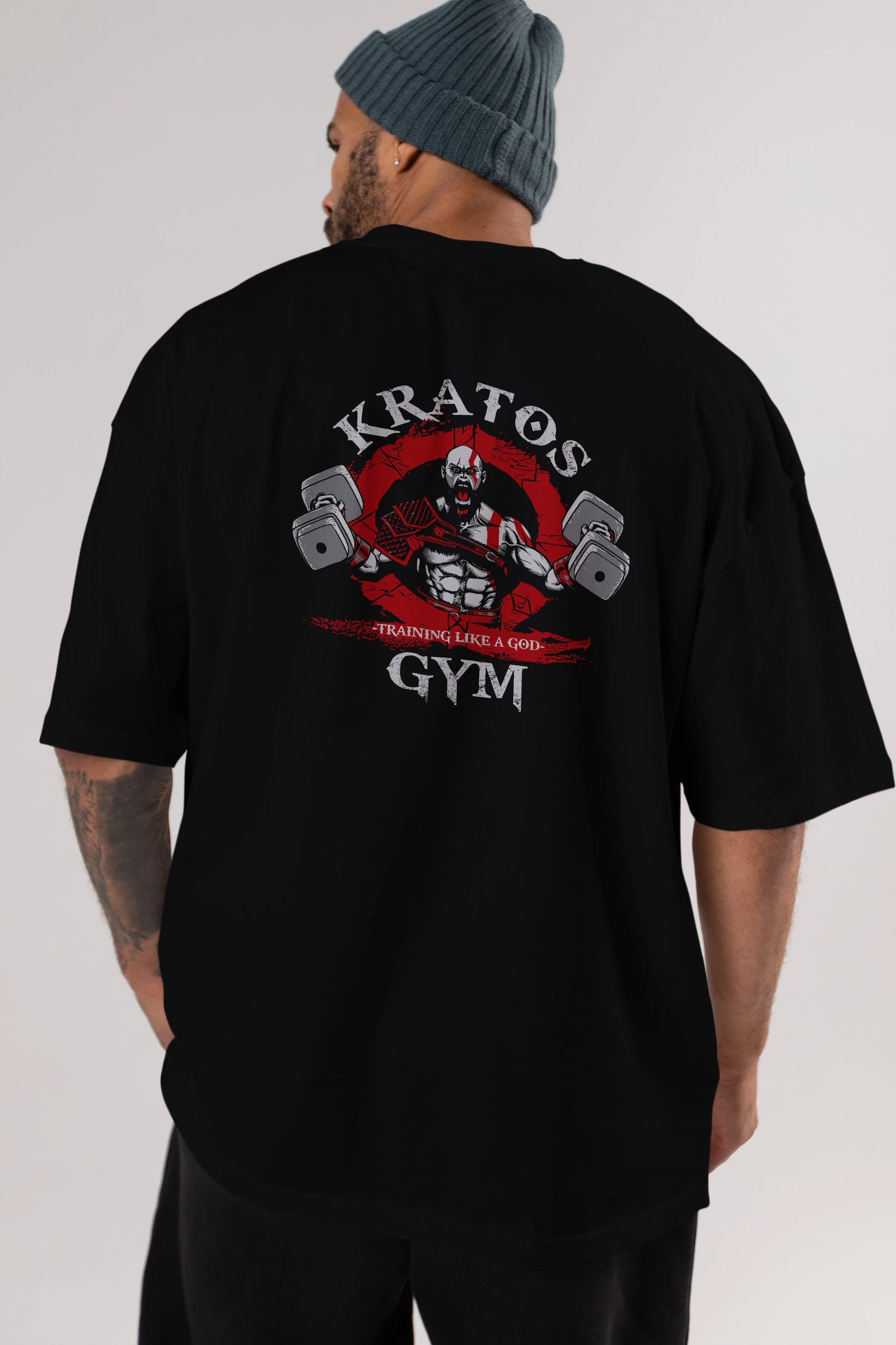 Kratos GYM Arka Baskılı Oversize t-shirt Erkek Kadın Unisex %100 Pamuk Bisiklet Yaka tişort