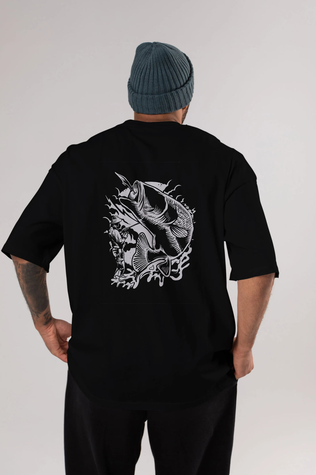 Fisherman Arka Baskılı Oversize t-shirt Erkek Kadın Unisex %100 Pamuk