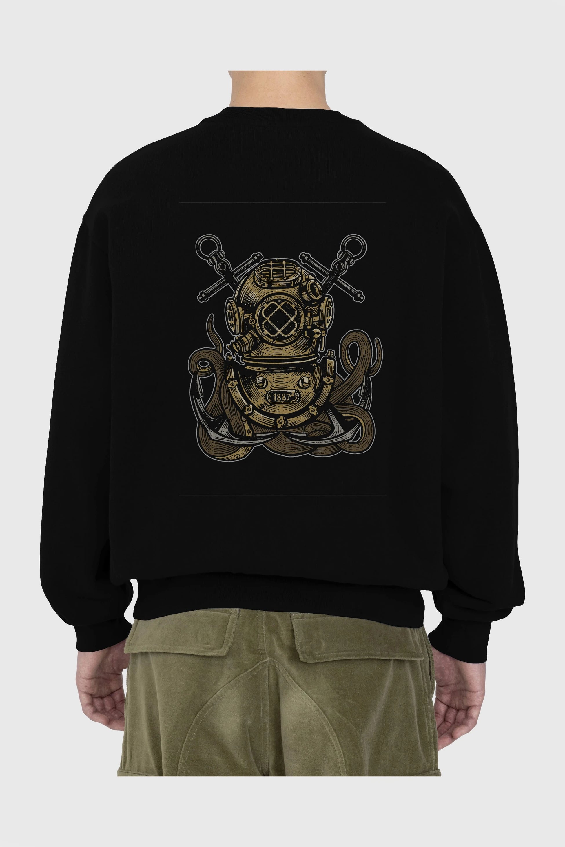 Diver Octopus Arka Baskılı Oversize Sweatshirt Erkek Kadın Unisex