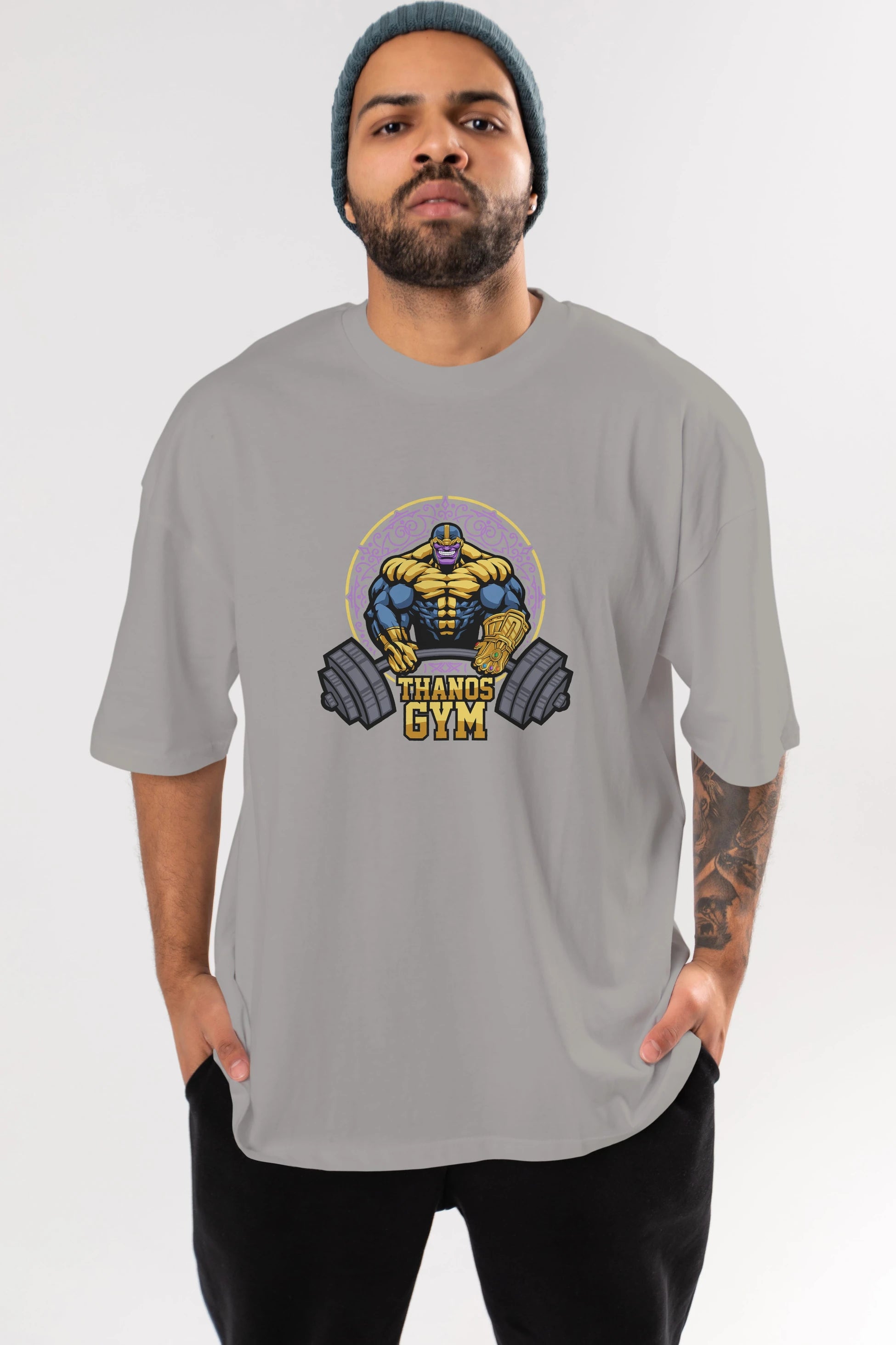 Thanos GYM Ön Baskılı Oversize t-shirt Erkek Kadın Unisex %100 Pamuk Bisiklet Yaka tişort