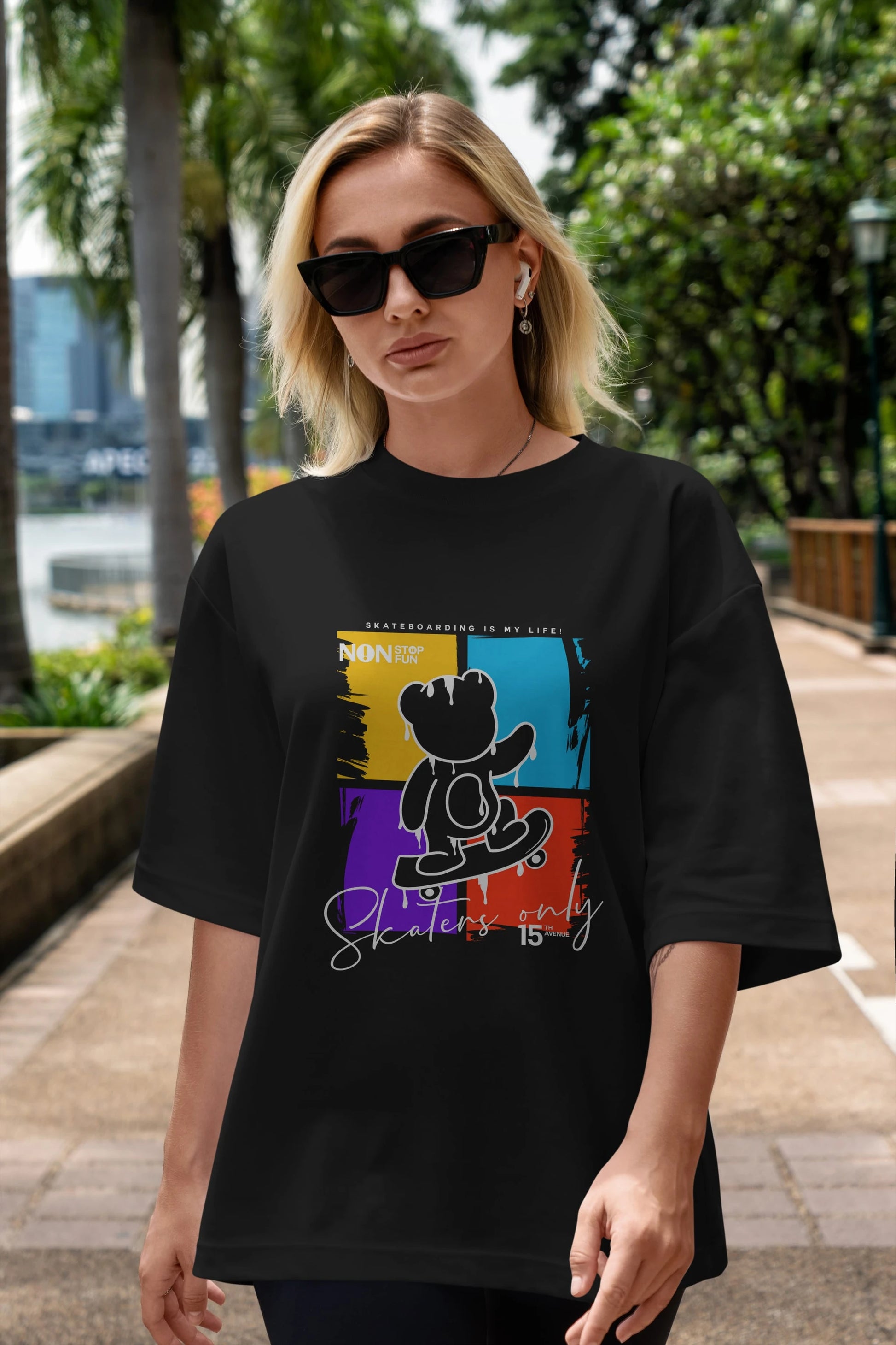 Skaters Only Bear Ön Baskılı Oversize t-shirt Erkek Kadın Unisex
