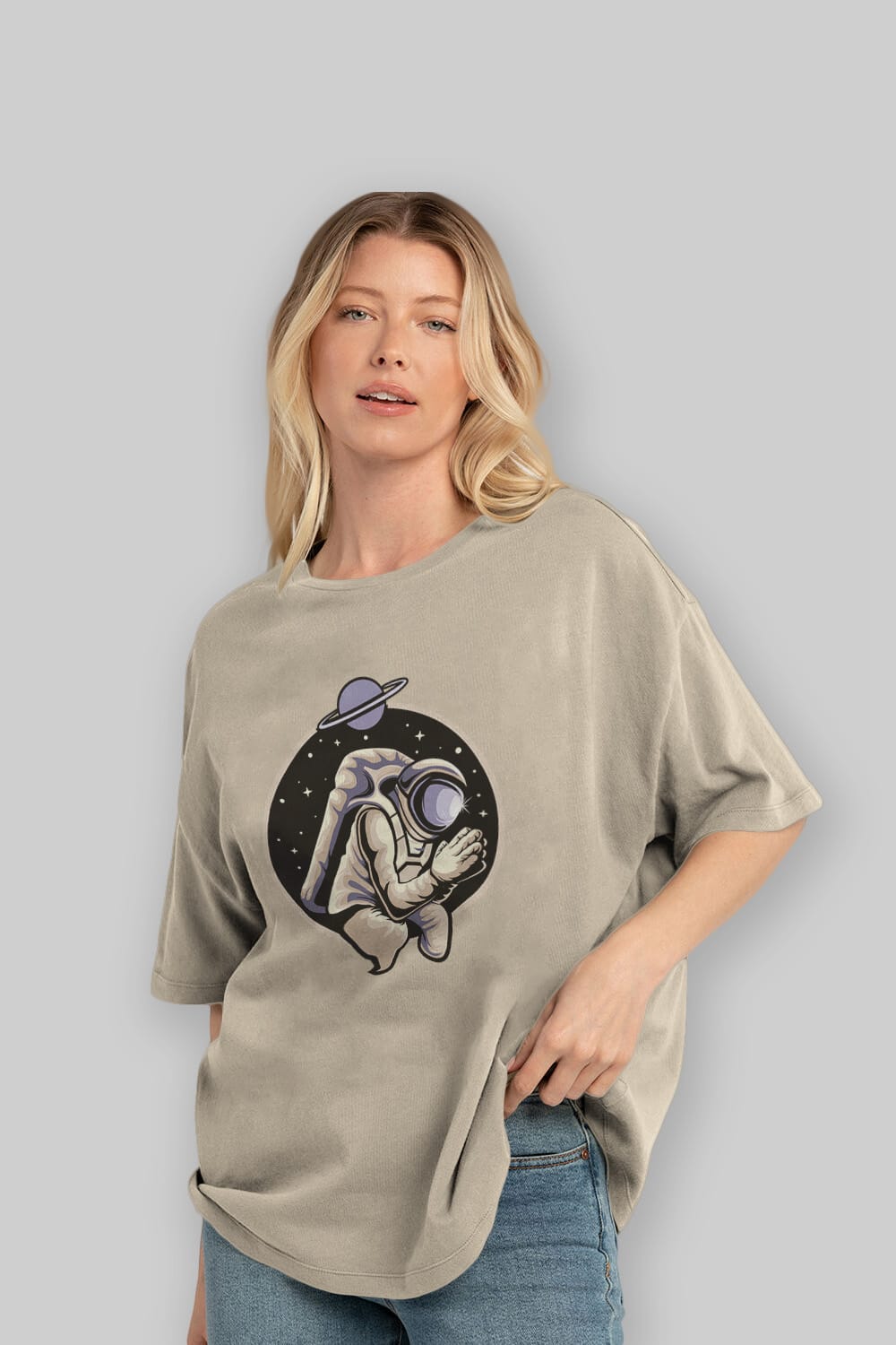Astronaut Praying Ön Baskılı Oversize t-shirt Erkek Kadın Unisex
