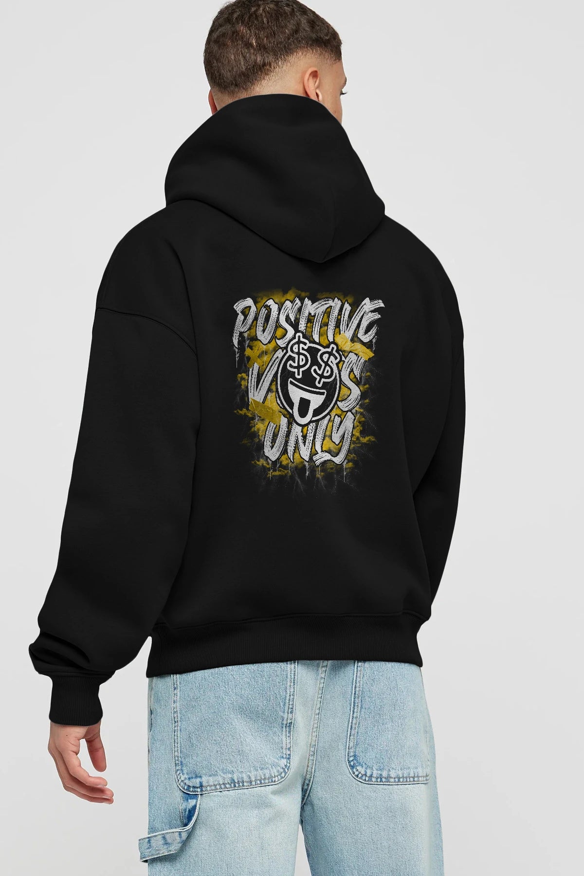 Positive Only Arka Baskılı Hoodie Oversize Kapüşonlu Sweatshirt Erkek Kadın Unisex