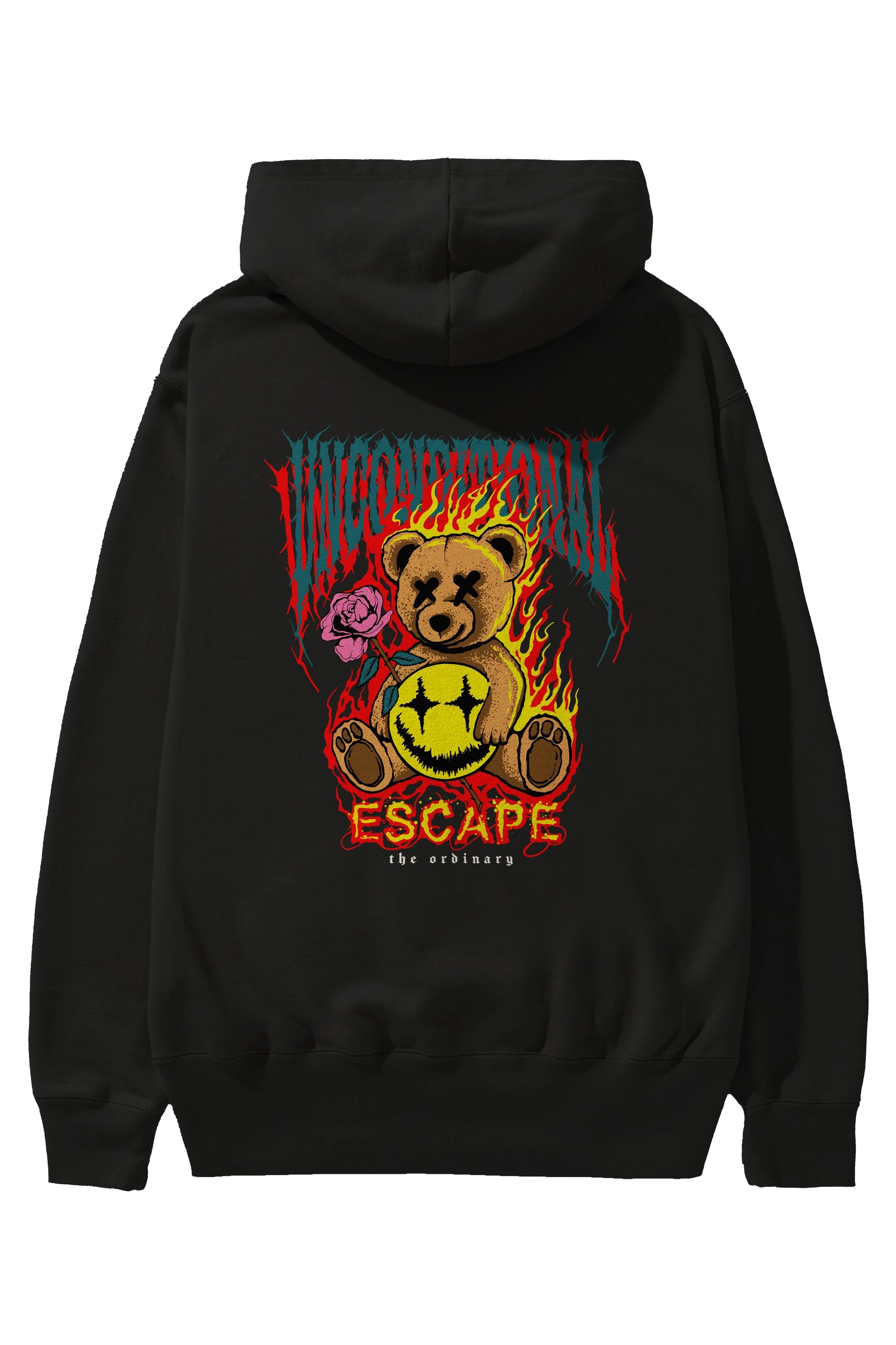 Escape Bear Arka Baskılı Hoodie Oversize Kapüşonlu Sweatshirt Erkek Kadın Unisex