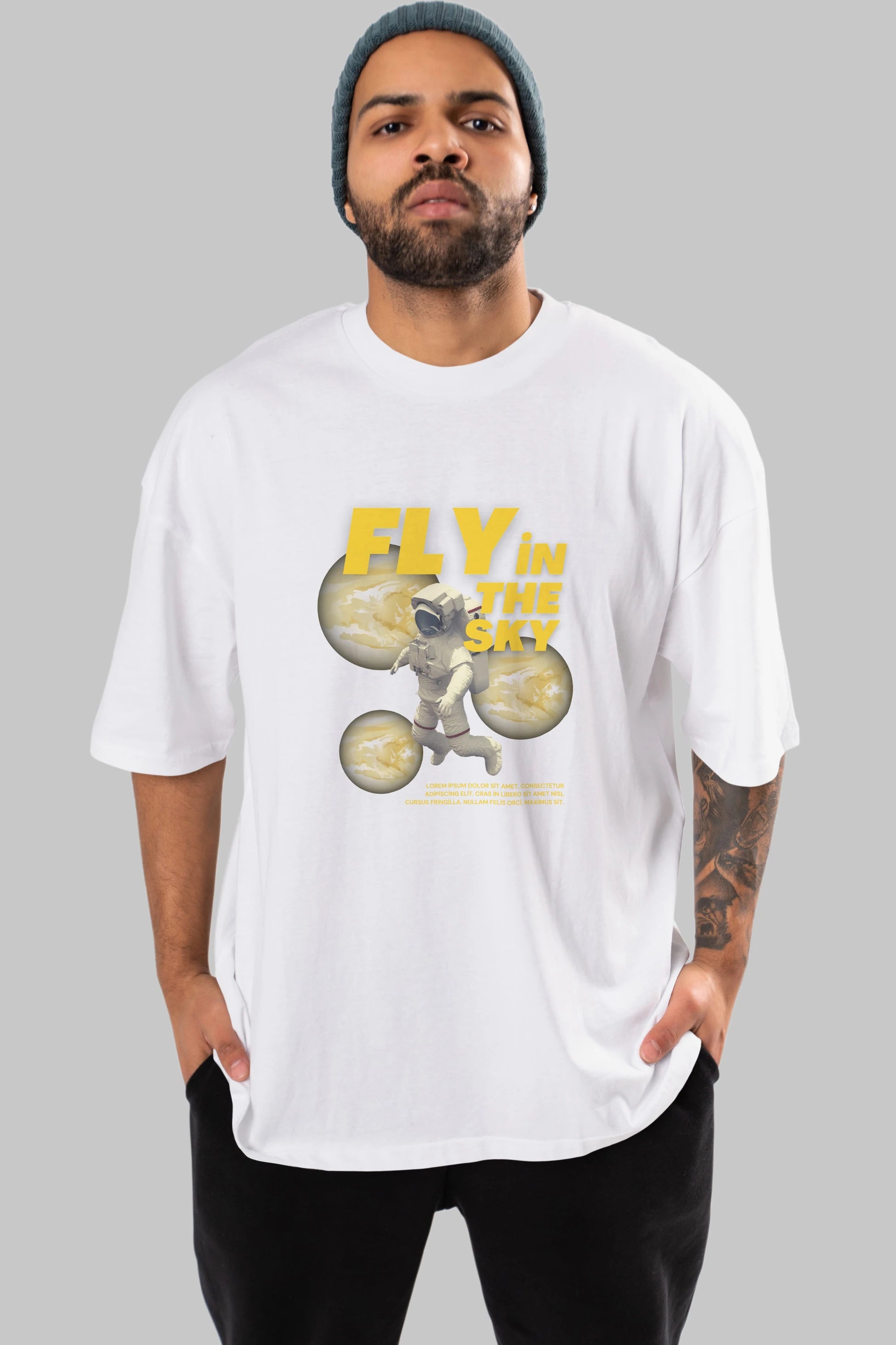 Fly in The Sky Ön Baskılı Oversize t-shirt Erkek Kadın Unisex