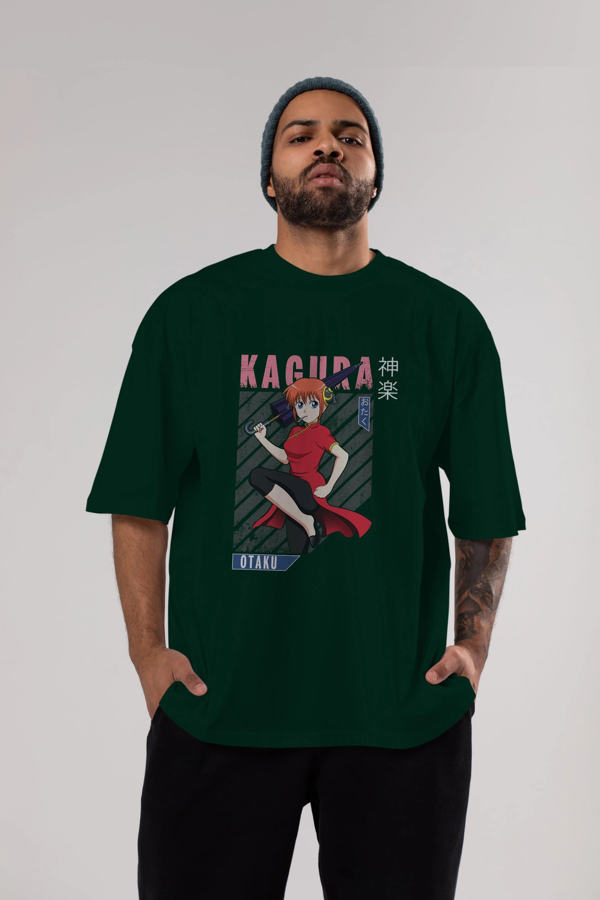 Kagura GINTAMA 1 Anime Ön Baskılı Oversize t-shirt %100 pamuk Erkek Kadın Unisex