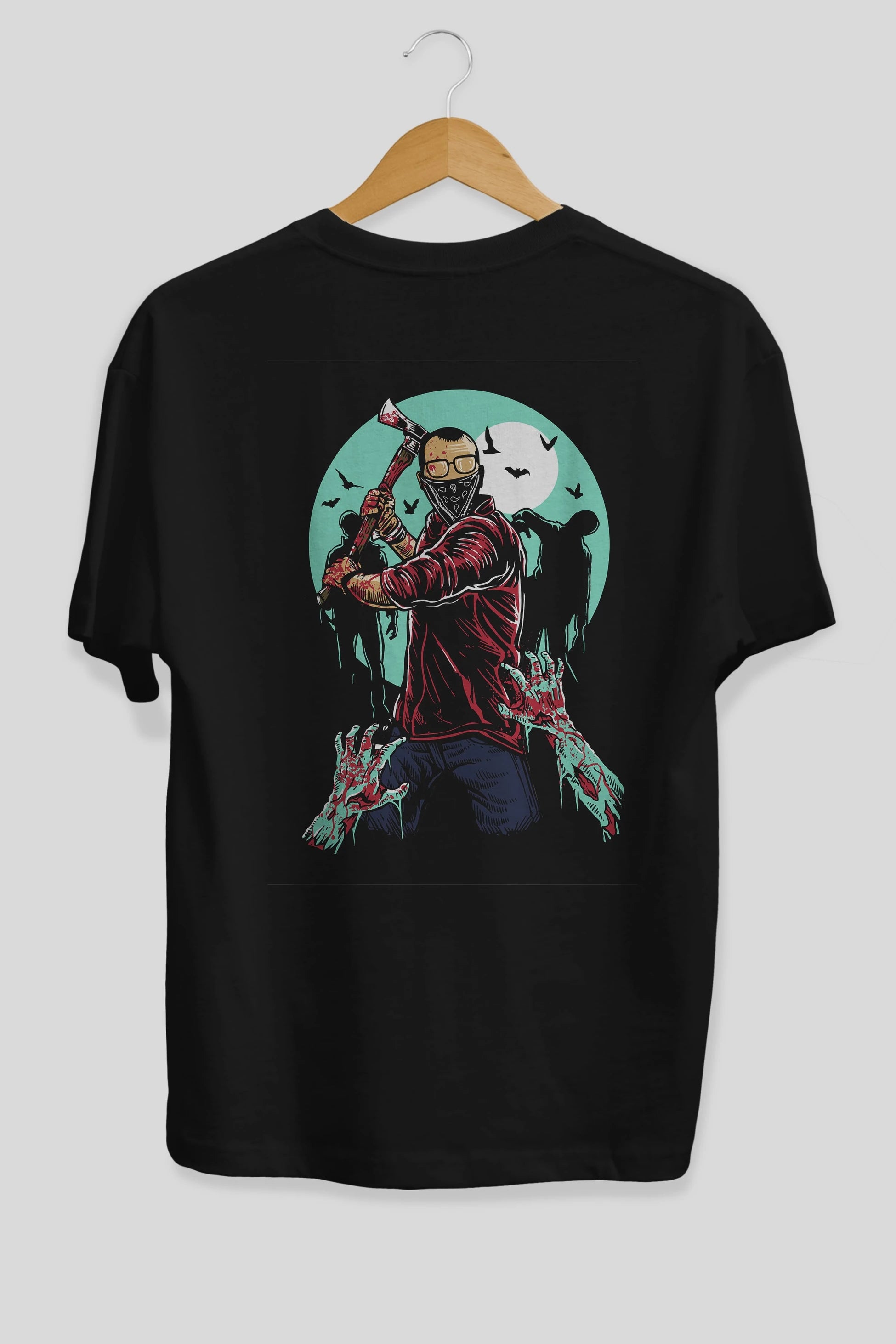 Zombie Killer Arka Baskılı Oversize t-shirt Erkek Kadın Unisex %100 Pamuk