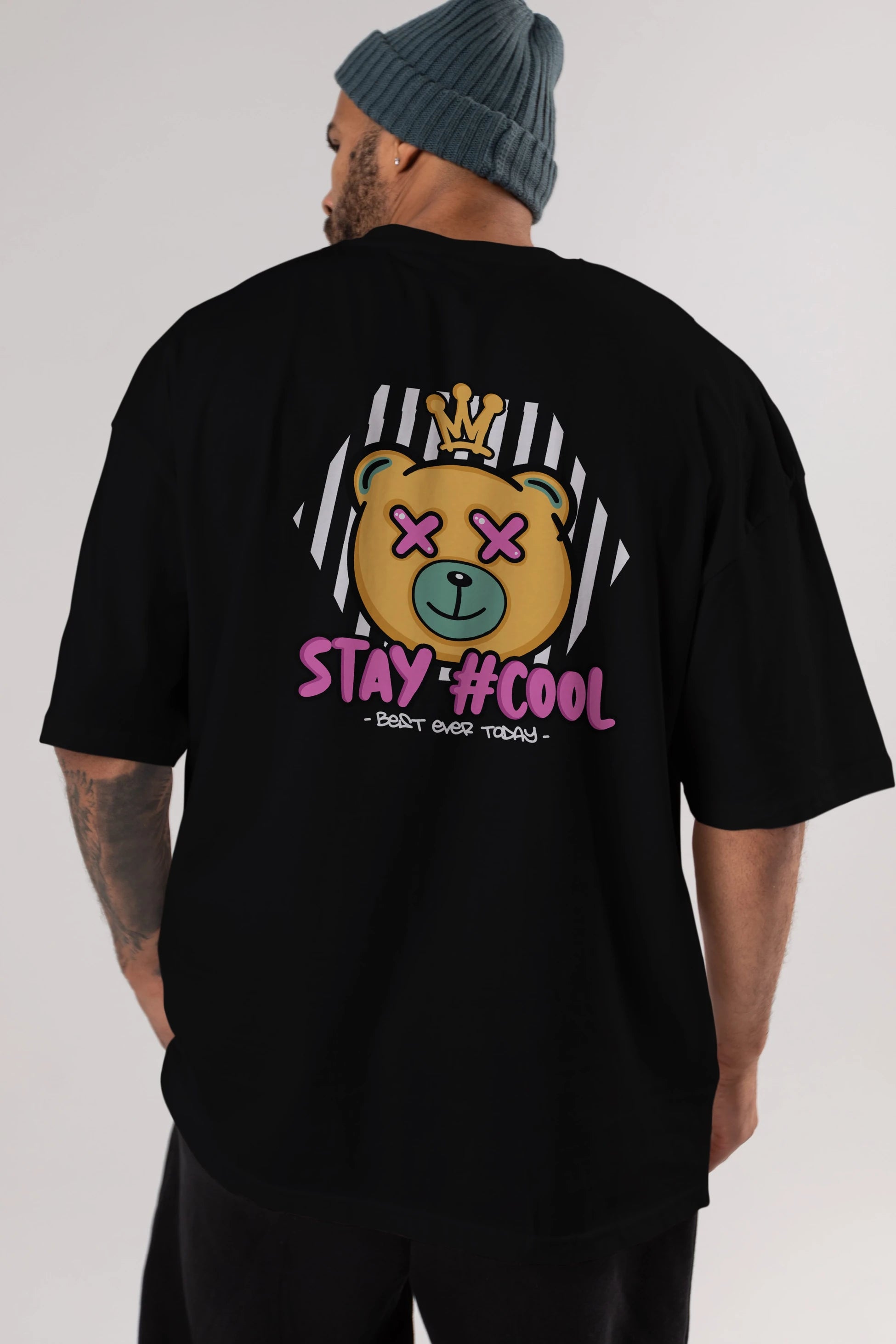 Stay Cool Bear Arka Baskılı Oversize t-shirt Erkek Kadın Unisex