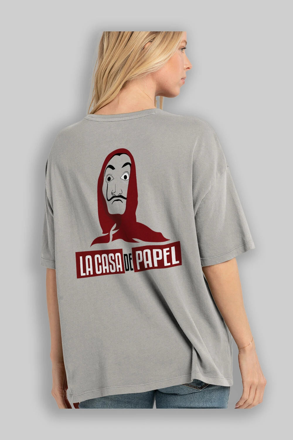 La Casa De Papel (1) Arka Baskılı Oversize t-shirt Erkek Kadın Unisex %100 Pamuk Bisiklet Yaka tişort