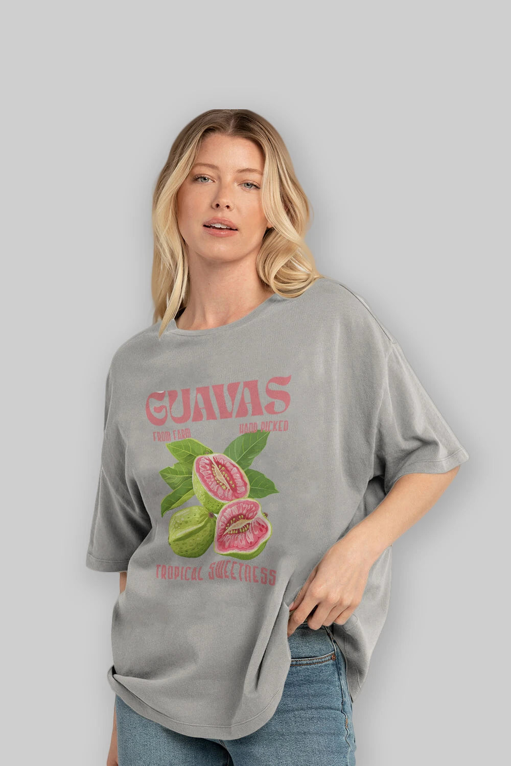 Guavas Ön Baskılı Oversize t-shirt Erkek Kadın Pamuk Bisiklet Yaka tişort