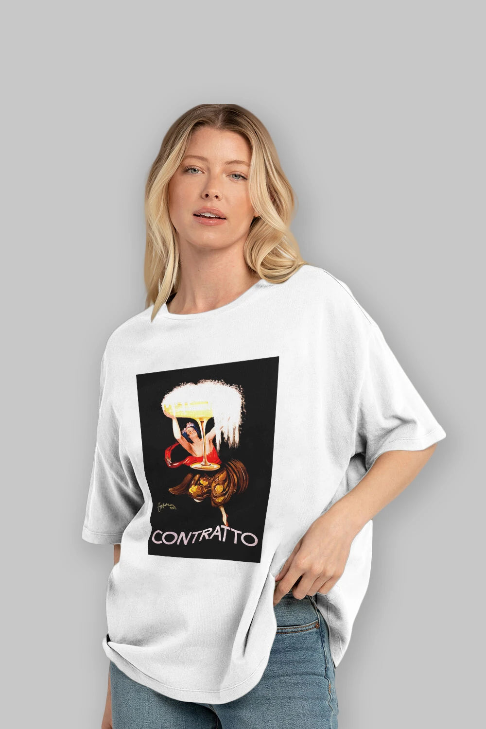 Contratto Ön Baskılı Oversize t-shirt Erkek Kadın Unisex %100 Pamuk Bisiklet Yaka tişort